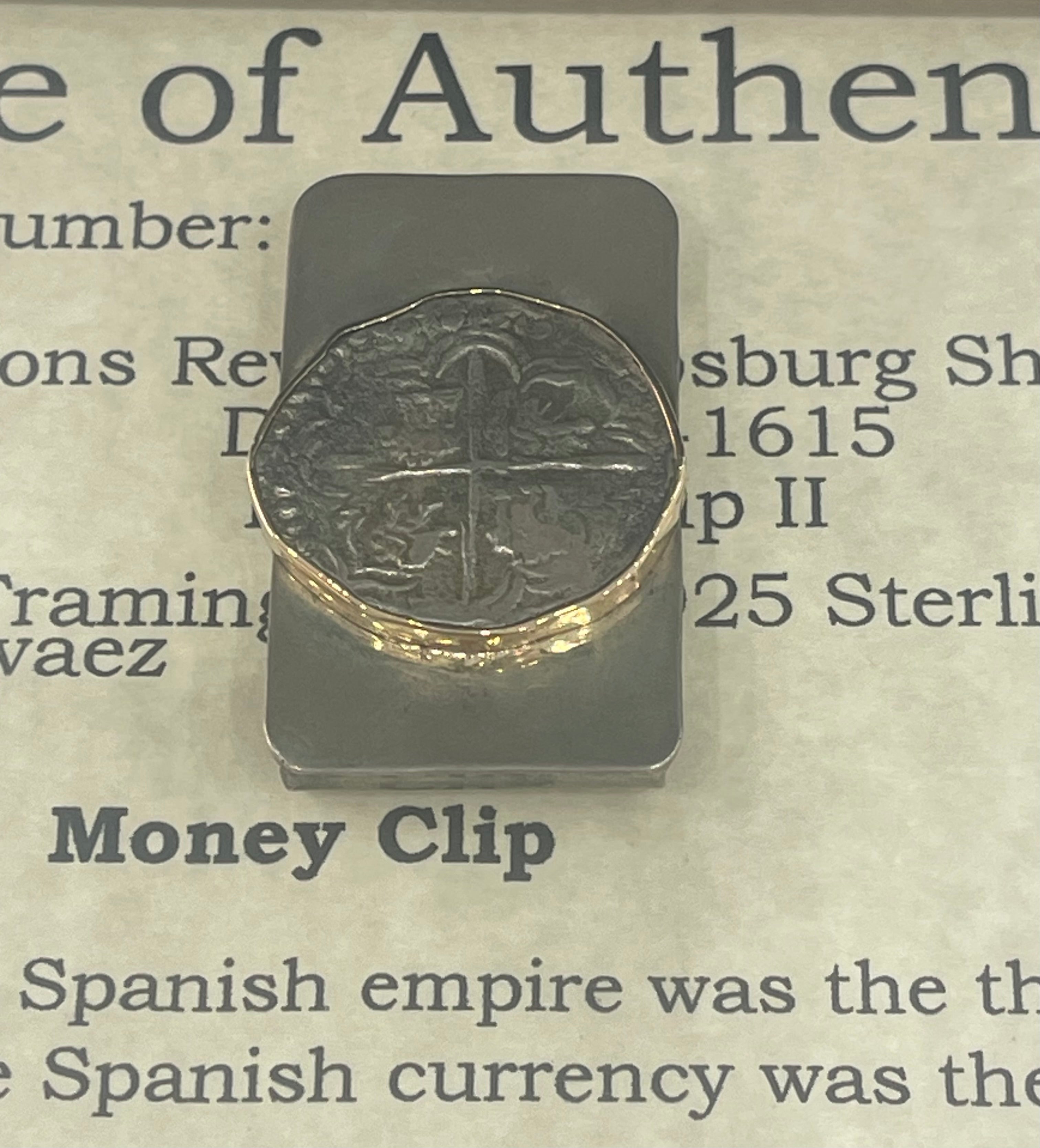 ACTUAL SPANISH COB 4 REALE SHIPWRECK COIN MONEY CLIP