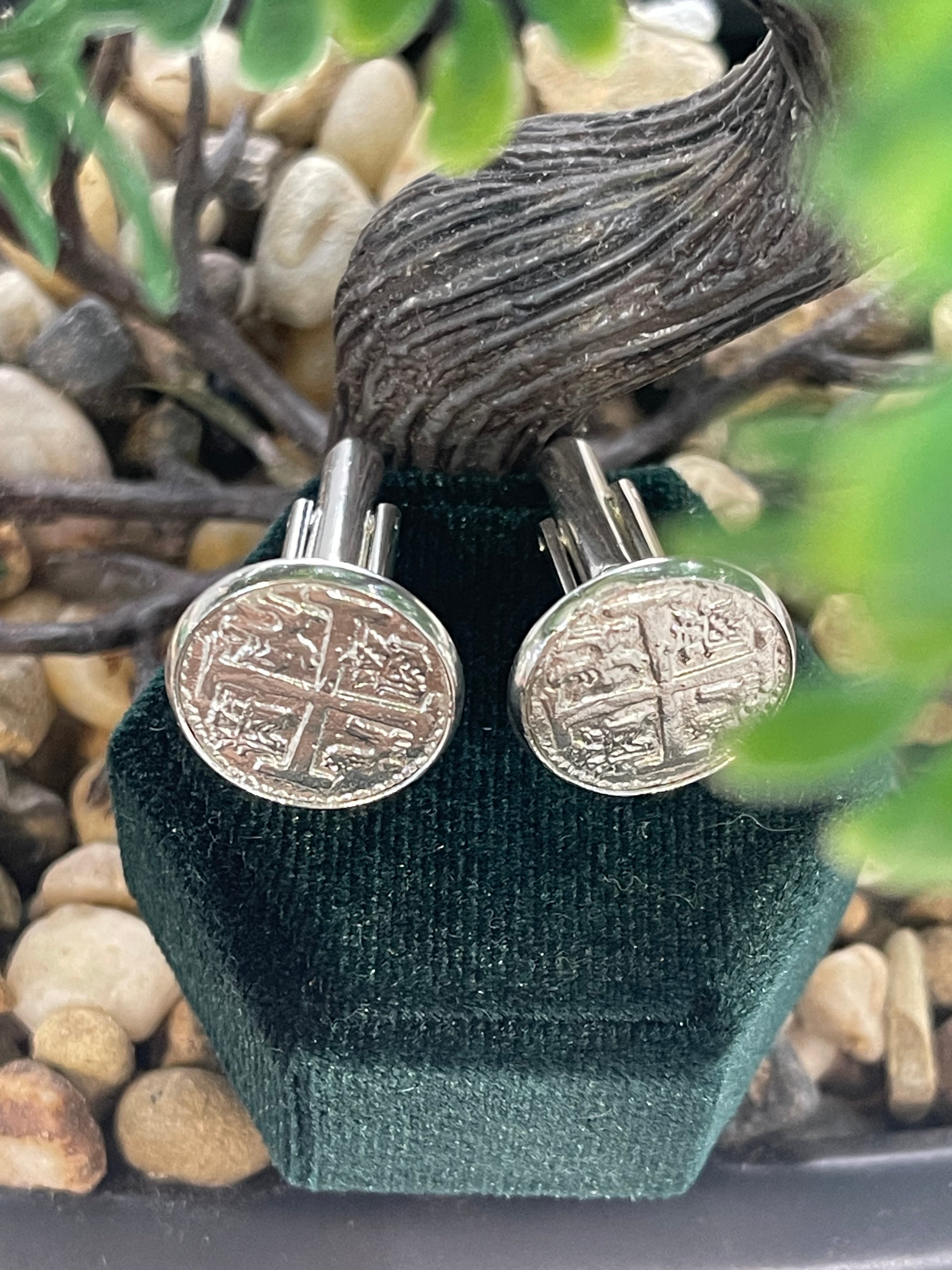 Atocha shipwreck silver coin Cufflinks in stainless steel setting