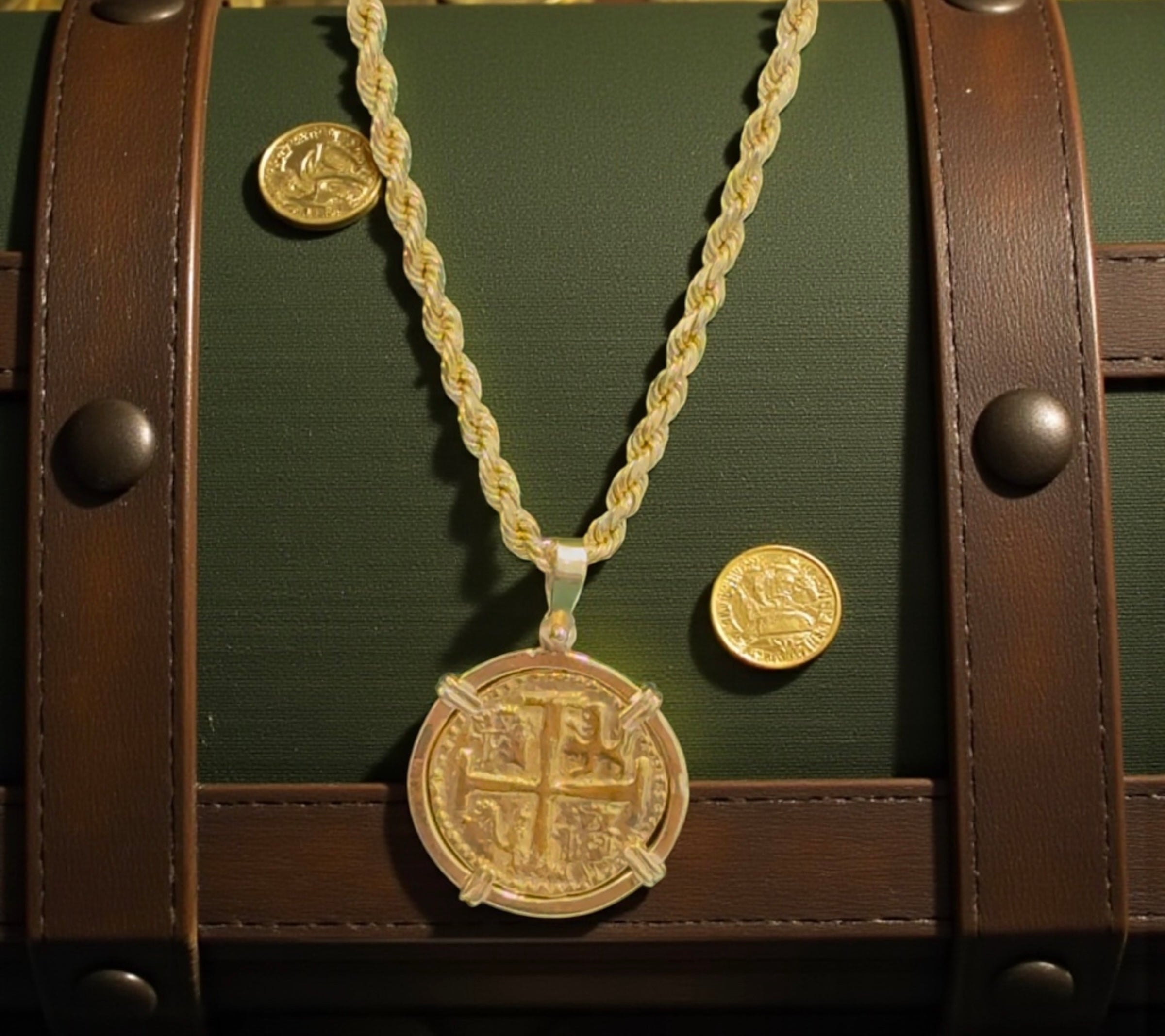 14k solid real gold atocha coin pendant