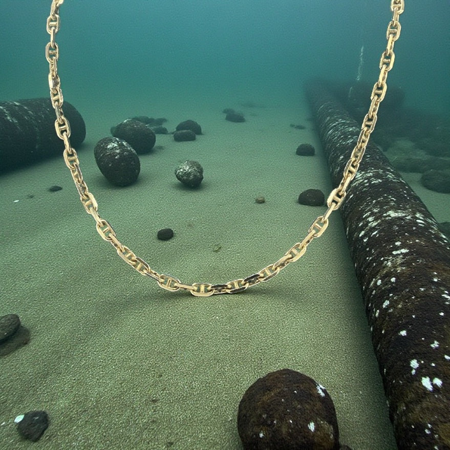 14K SOLID REAL GOLD BEAUTIFUL ANCHOR CHAIN 3MM