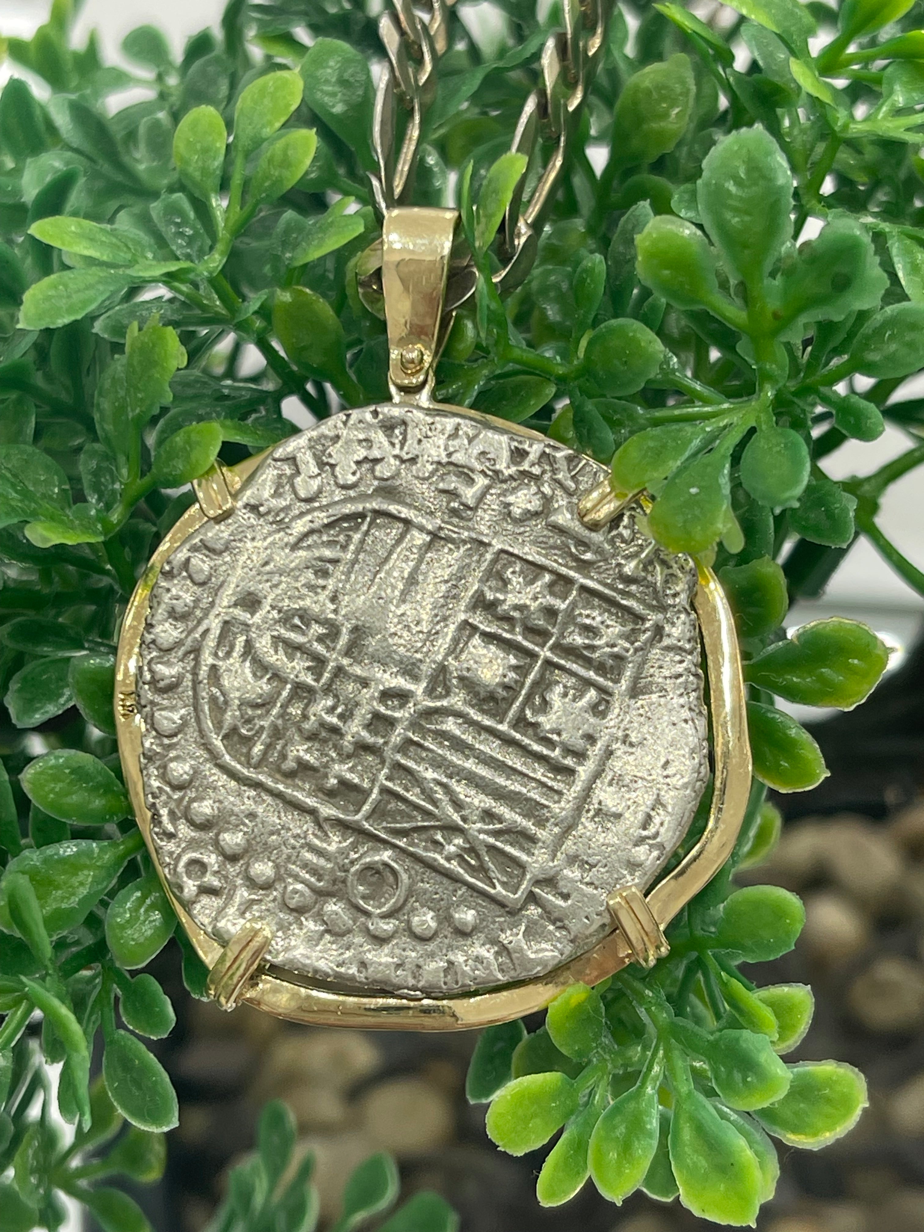 ATOCHA SILVER COIN PENDANT IN 14K REAL SOLID GOLD BEZEL