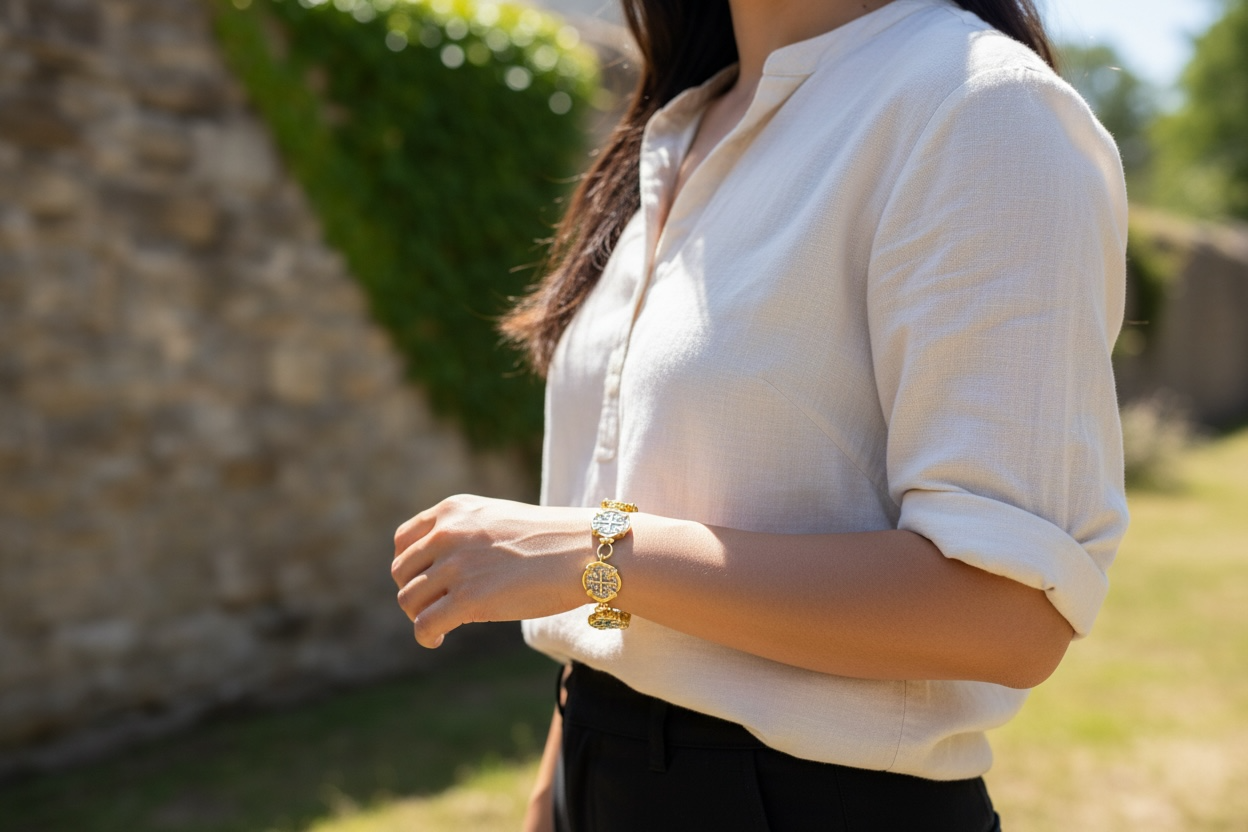 BEAUTIFUL ATOCHA 925 STERLING SILVER COIN BRACELET IN SHACKLE LINK ADJUSTABLE 6” to 7” BOTH