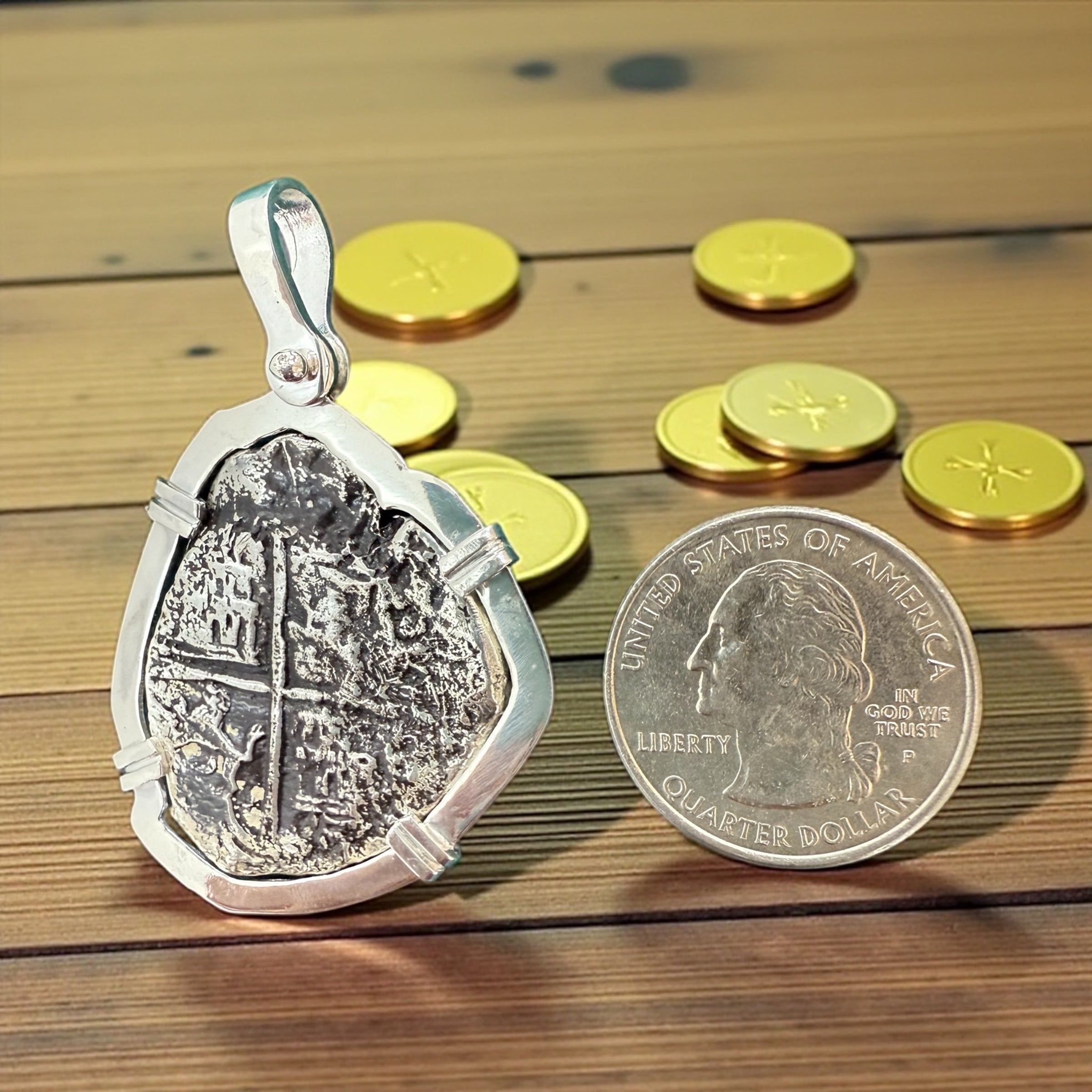 ATOCHA SOLID SILVER COIN ODD SHAPE PENDANT LARGE SIZE