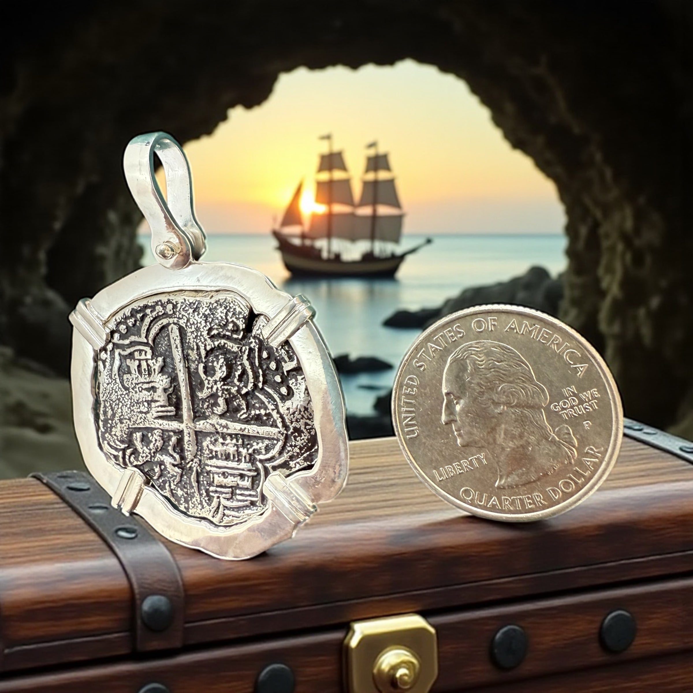 ATOCHA SOLID SILVER COIN PENDANT LARGE SIZE