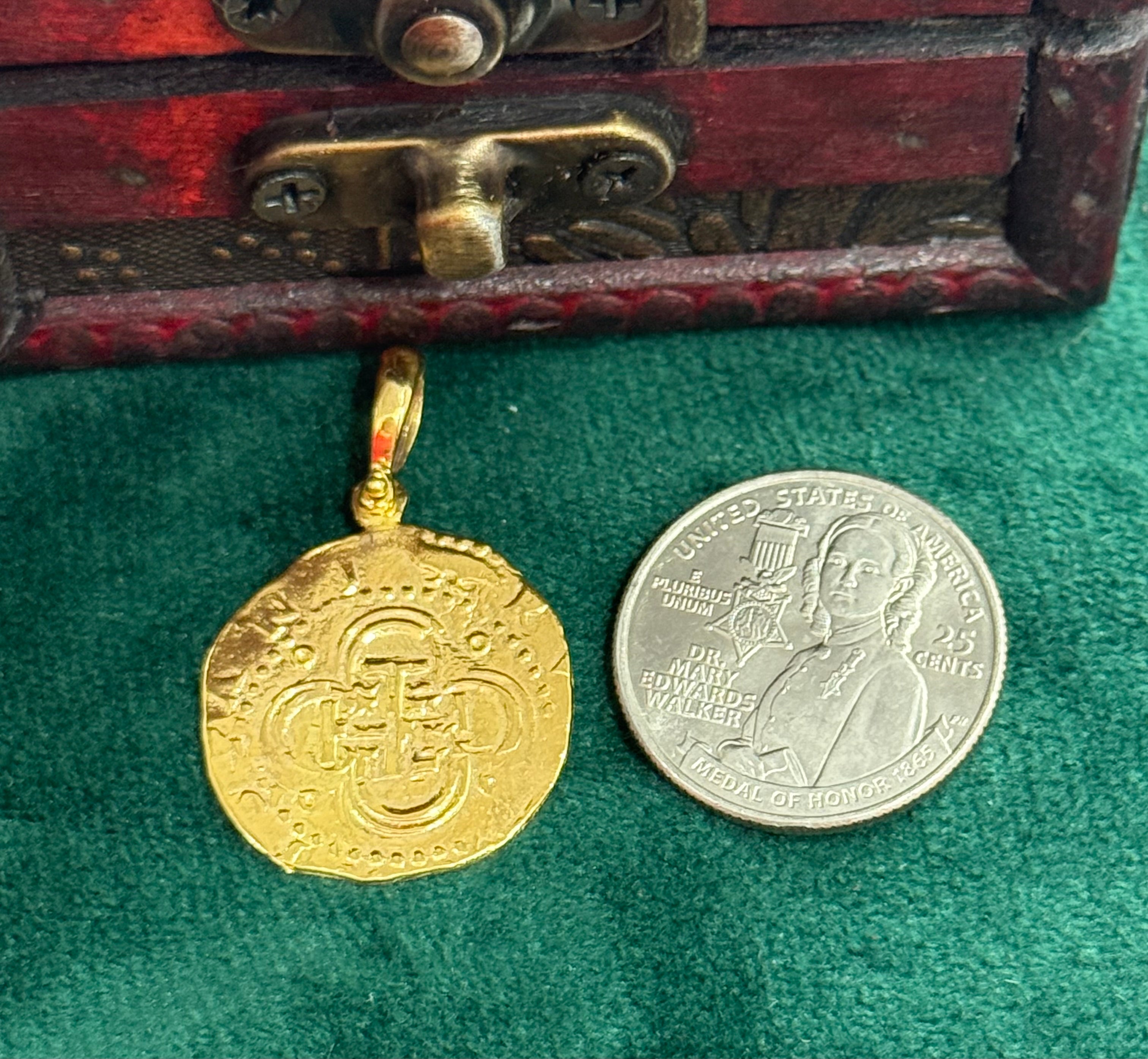ATOCHA SHIPWRECK GOLD COIN PENDANT HANDMADE WITH 14k SOLID GOLD