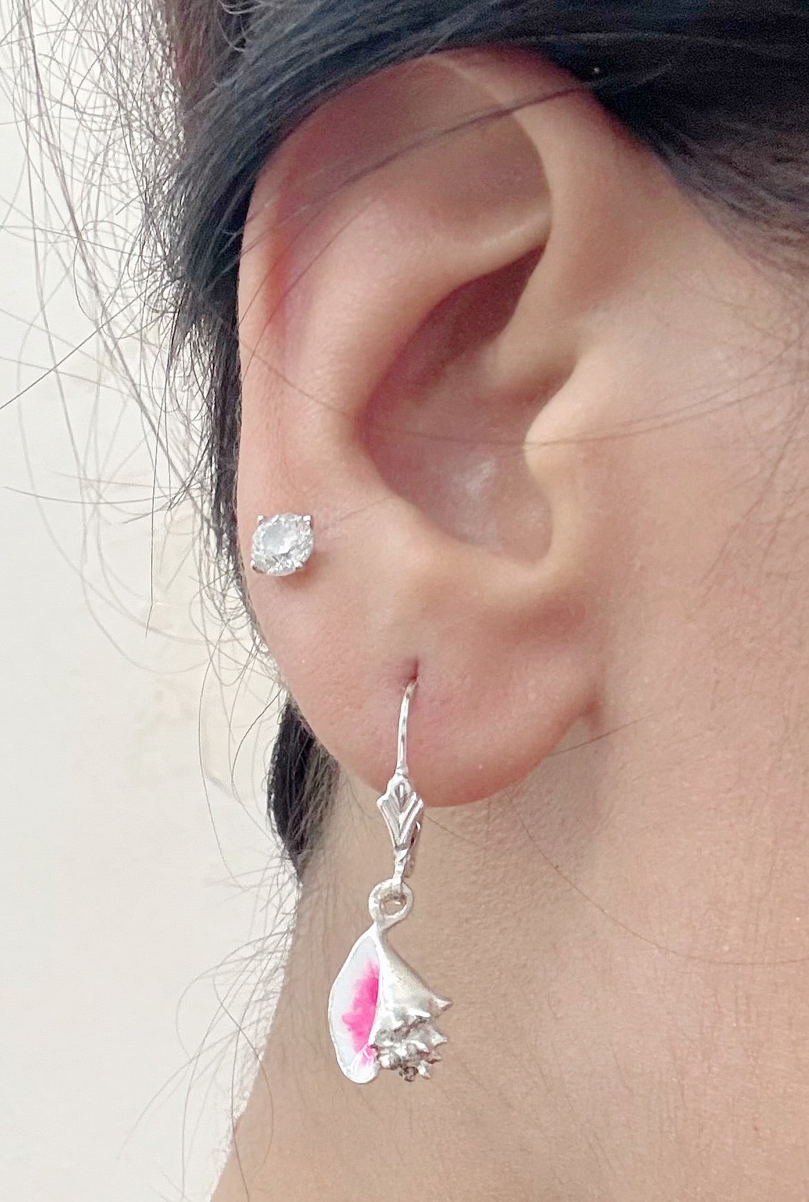 925 sterling silver handmade conch shell earrings