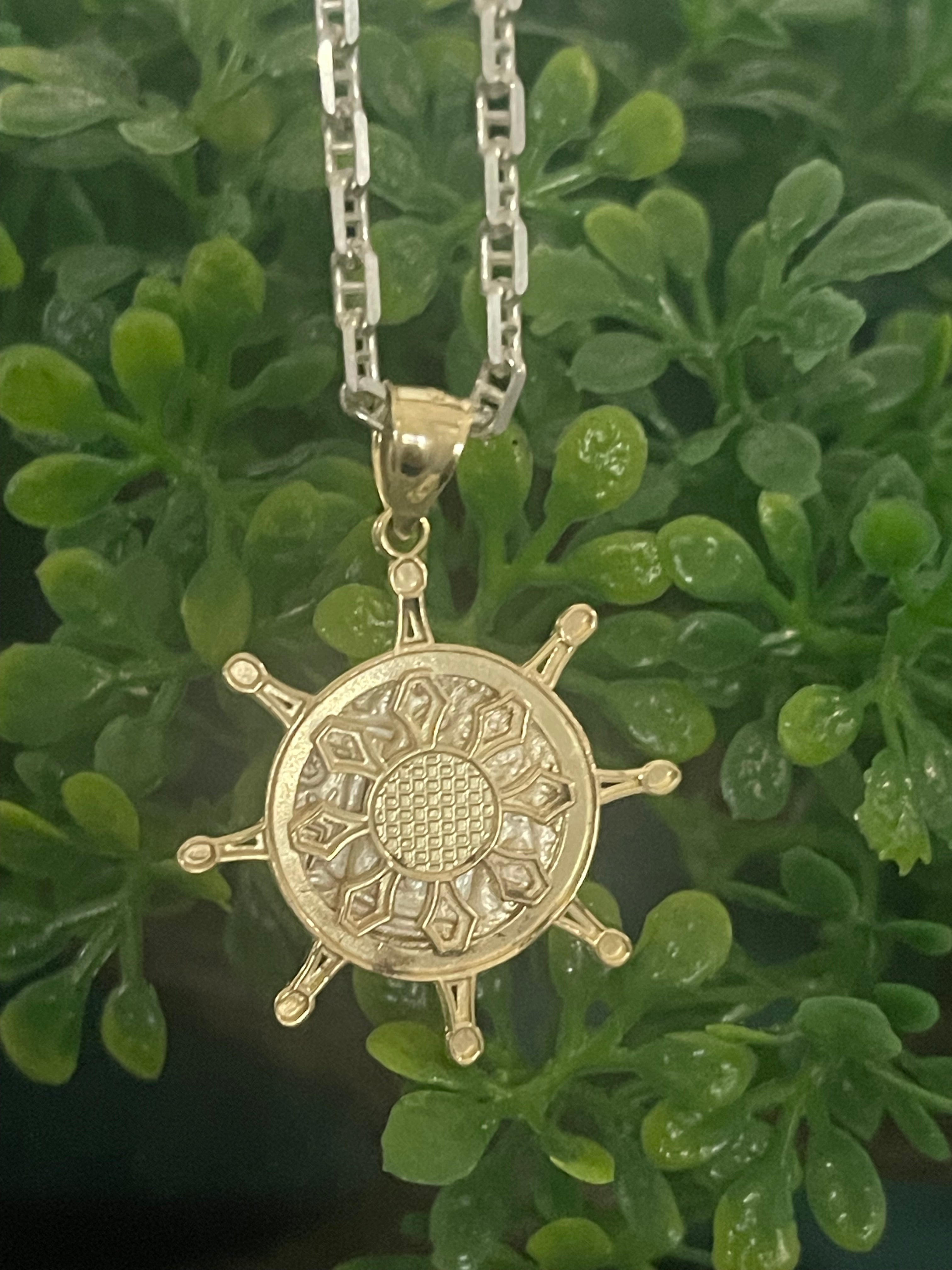 NUESTRA SENORA DE ATOCHA MINI SILVER COIN PENDANT IN 10K REAL GOLD SHIP’S WHEEL