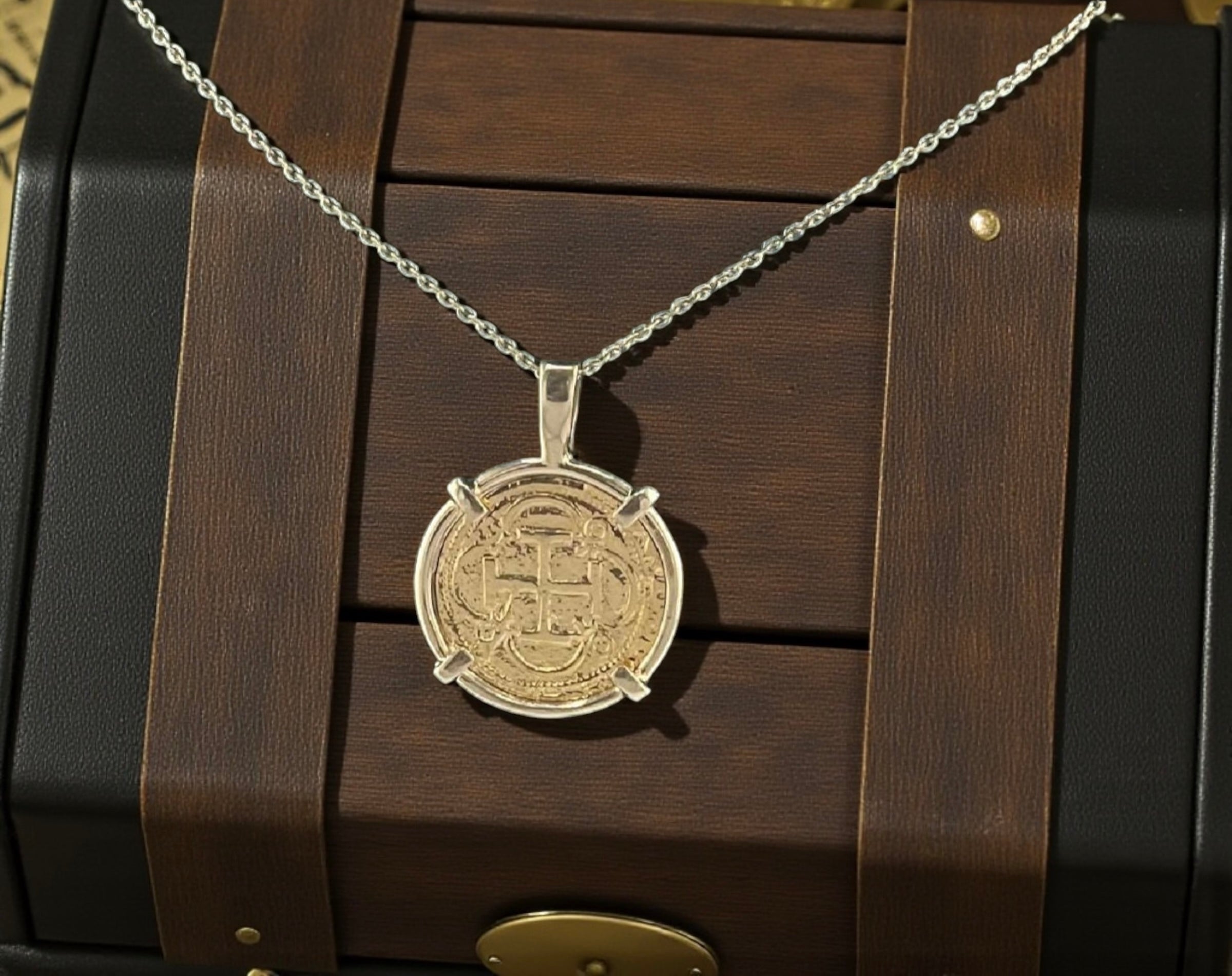 ATOCHA SHIPWRECK GOLD COIN PENDANT HANDMADE WITH 14k SOLID GOLD WITH 14k REAL GOLD CHAIN 18” LONG