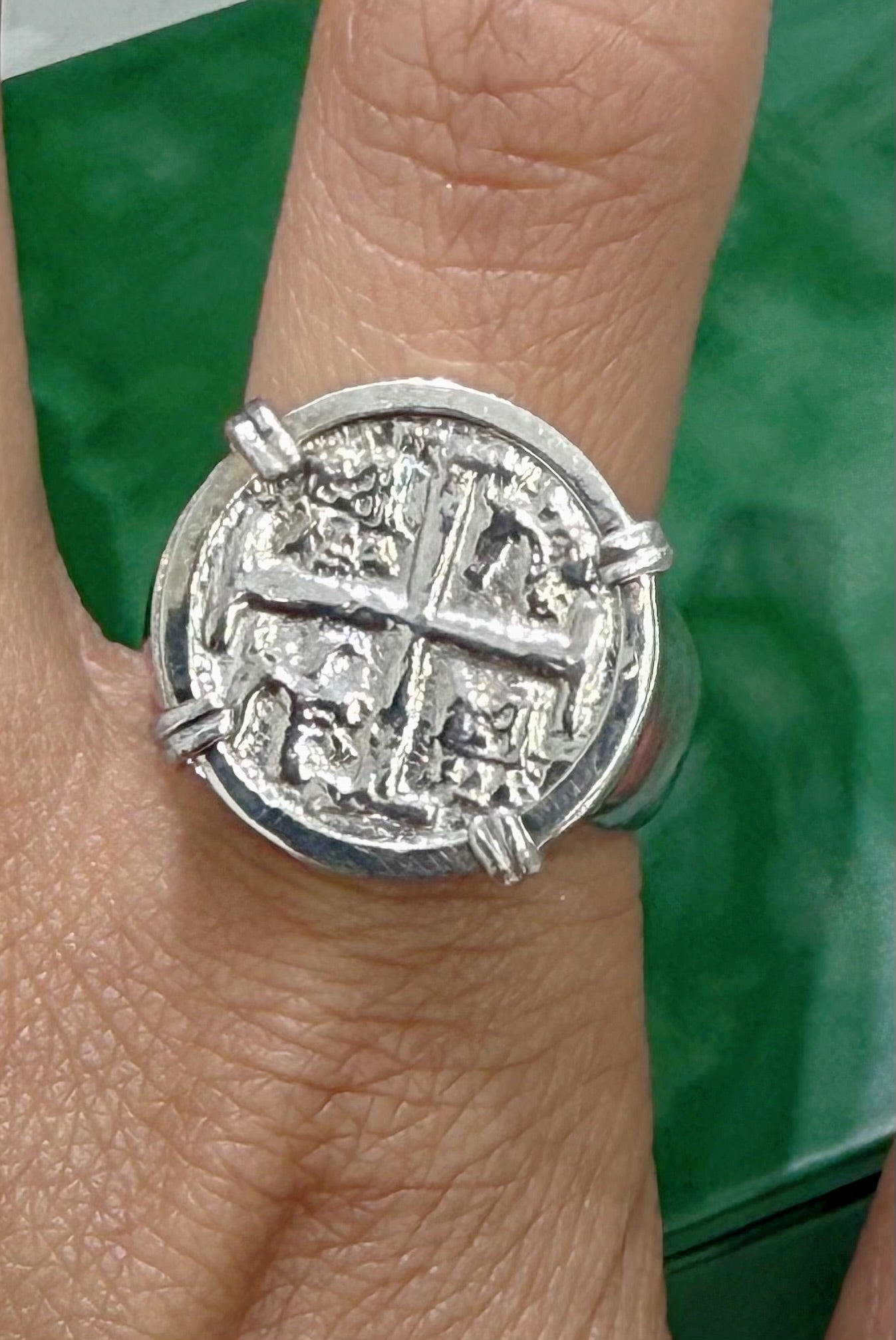 14k solid white gold Atocha coin ring
