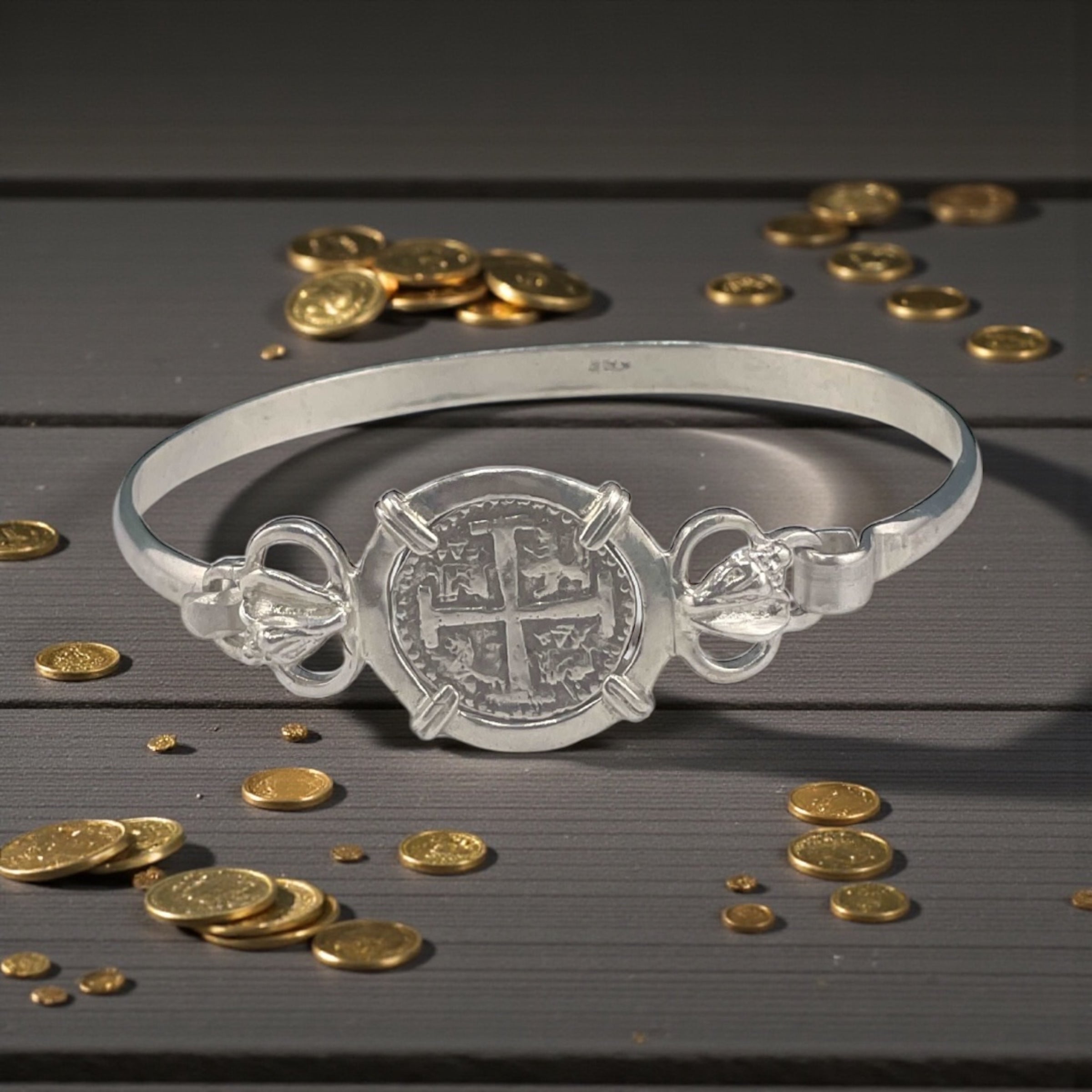 NUESTRA SENORA DE ATOCHA SOLID SILVER COIN BANGLE