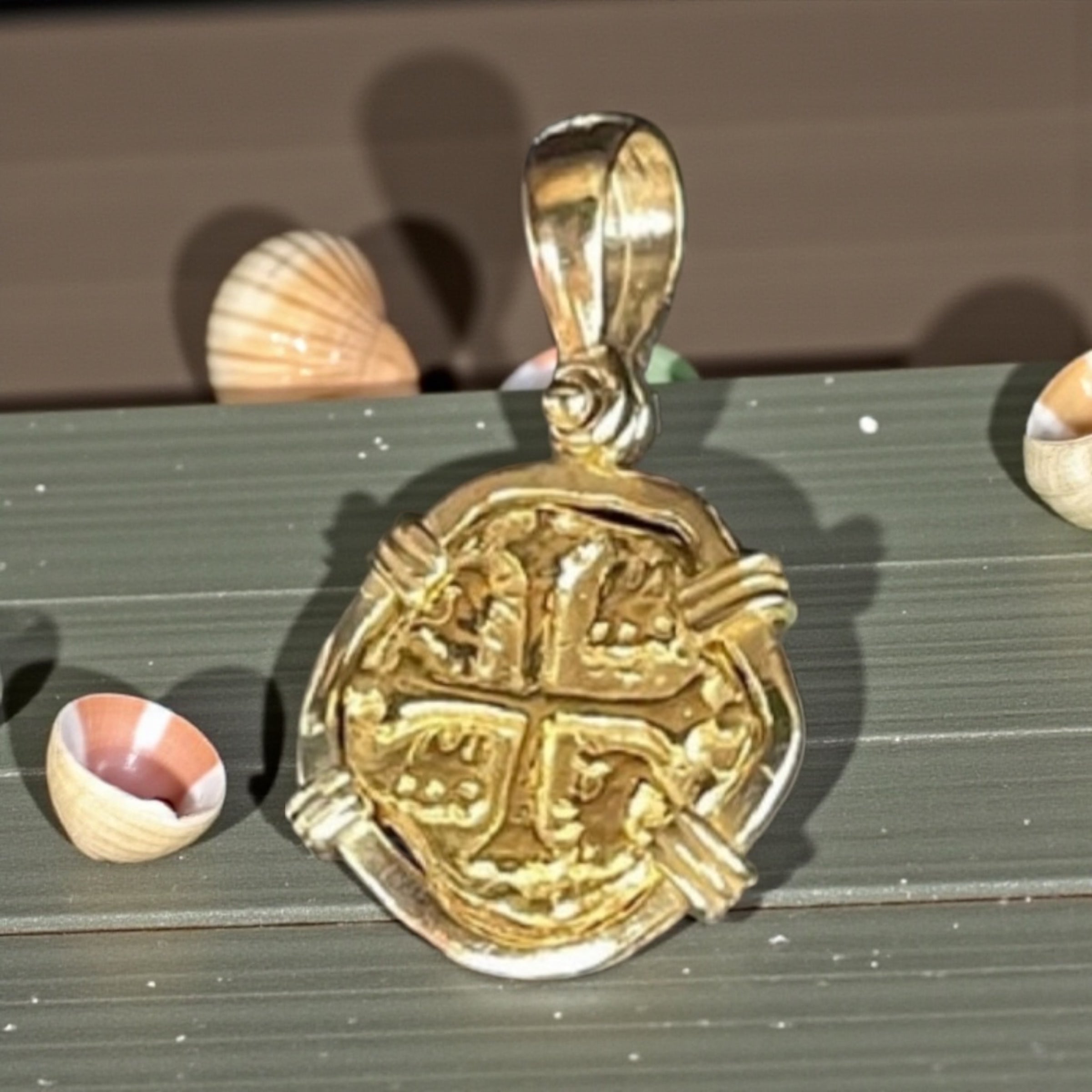 MUSEUM QUALITY RECREATION OF ATOCHA SHIPWRECK GOLD COIN PENDANT HANDMADE WITH 14k REAL SOLID GOLD