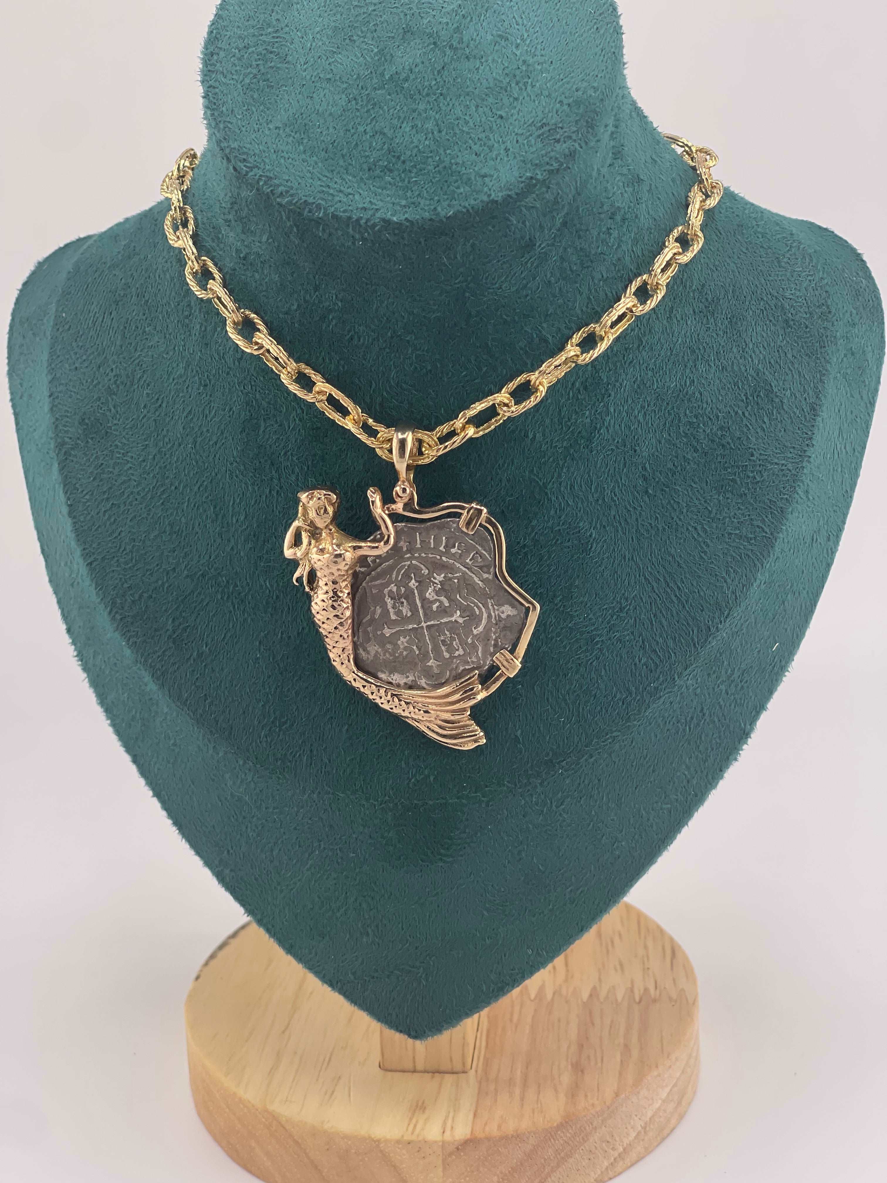 ATOCHA SHIPWRECK SILVER COIN PENDANT IN 14KT SOLID MERMAID GOLD BEZEL