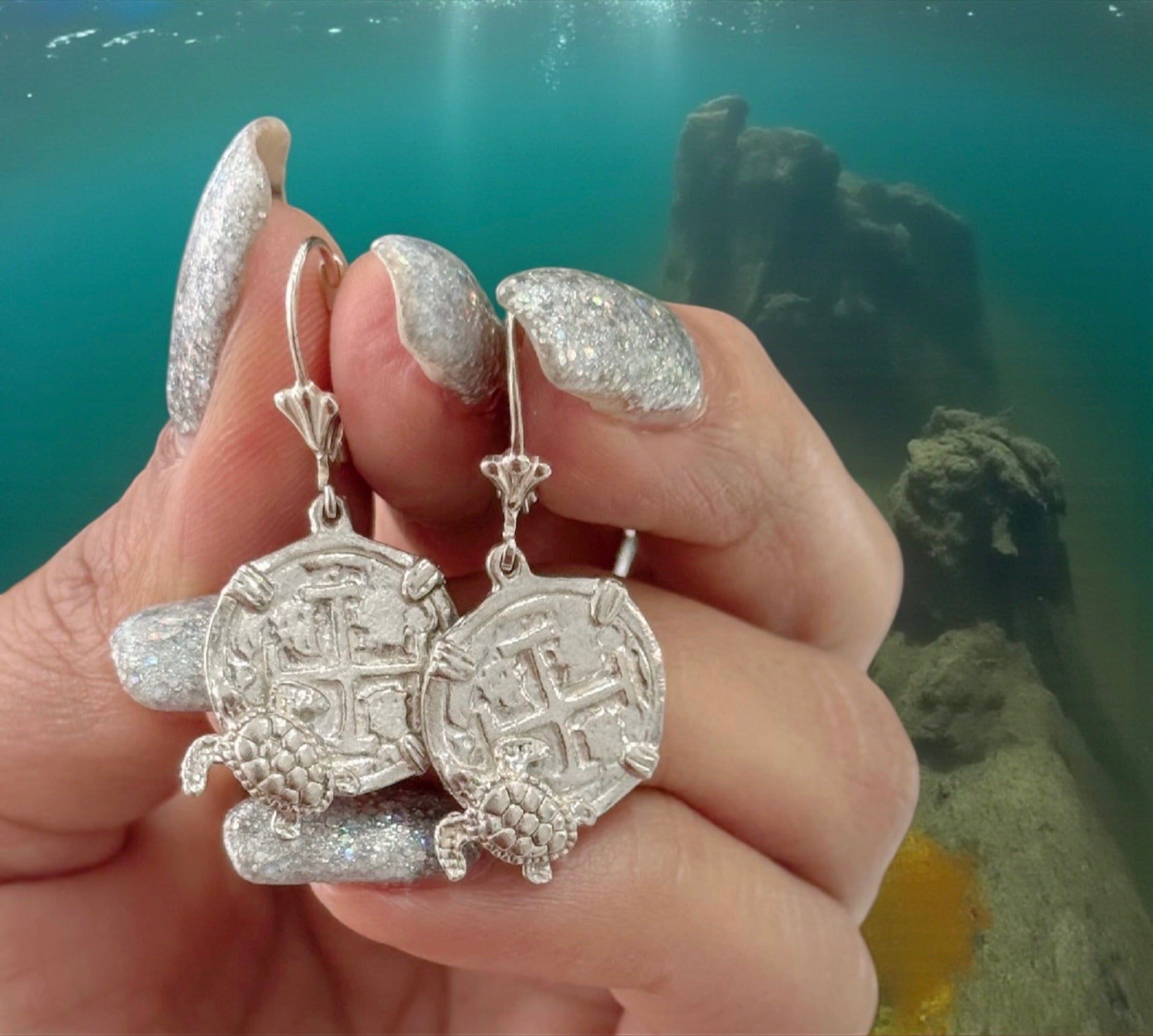 ATOCHA SILVER MINI COIN EARRINGS IN TURTLE SETTING