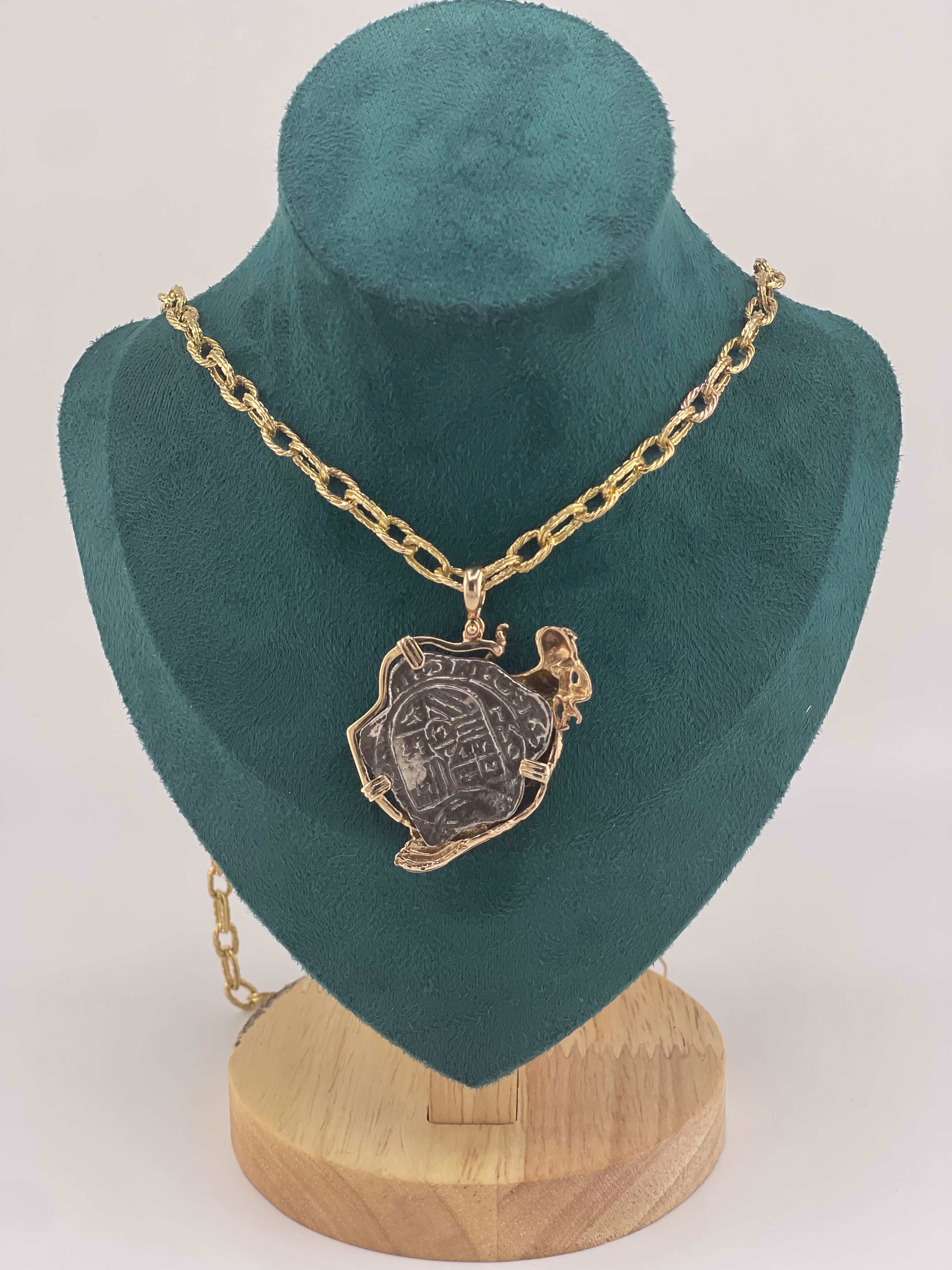 ATOCHA SHIPWRECK SILVER COIN PENDANT IN 14KT SOLID MERMAID GOLD BEZEL