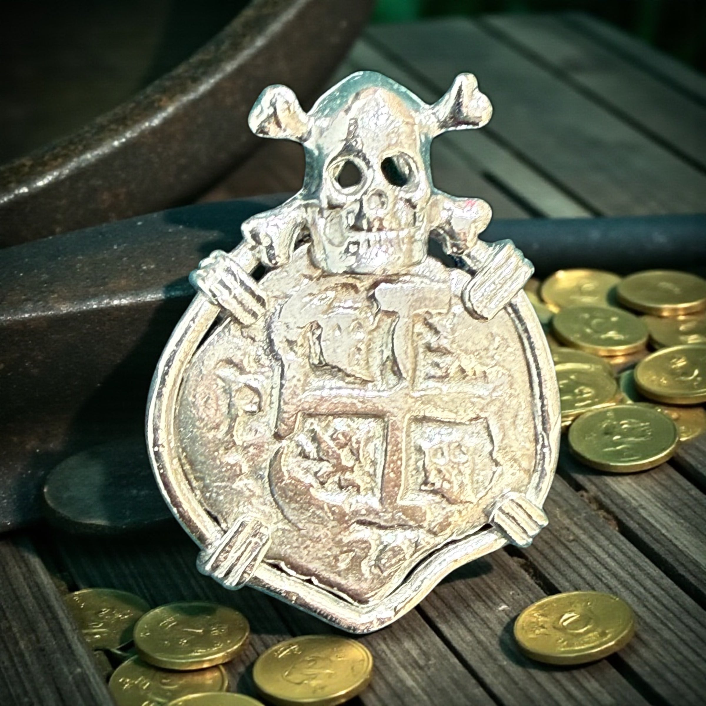 ATOCHA sterling silver skull coin pendant
