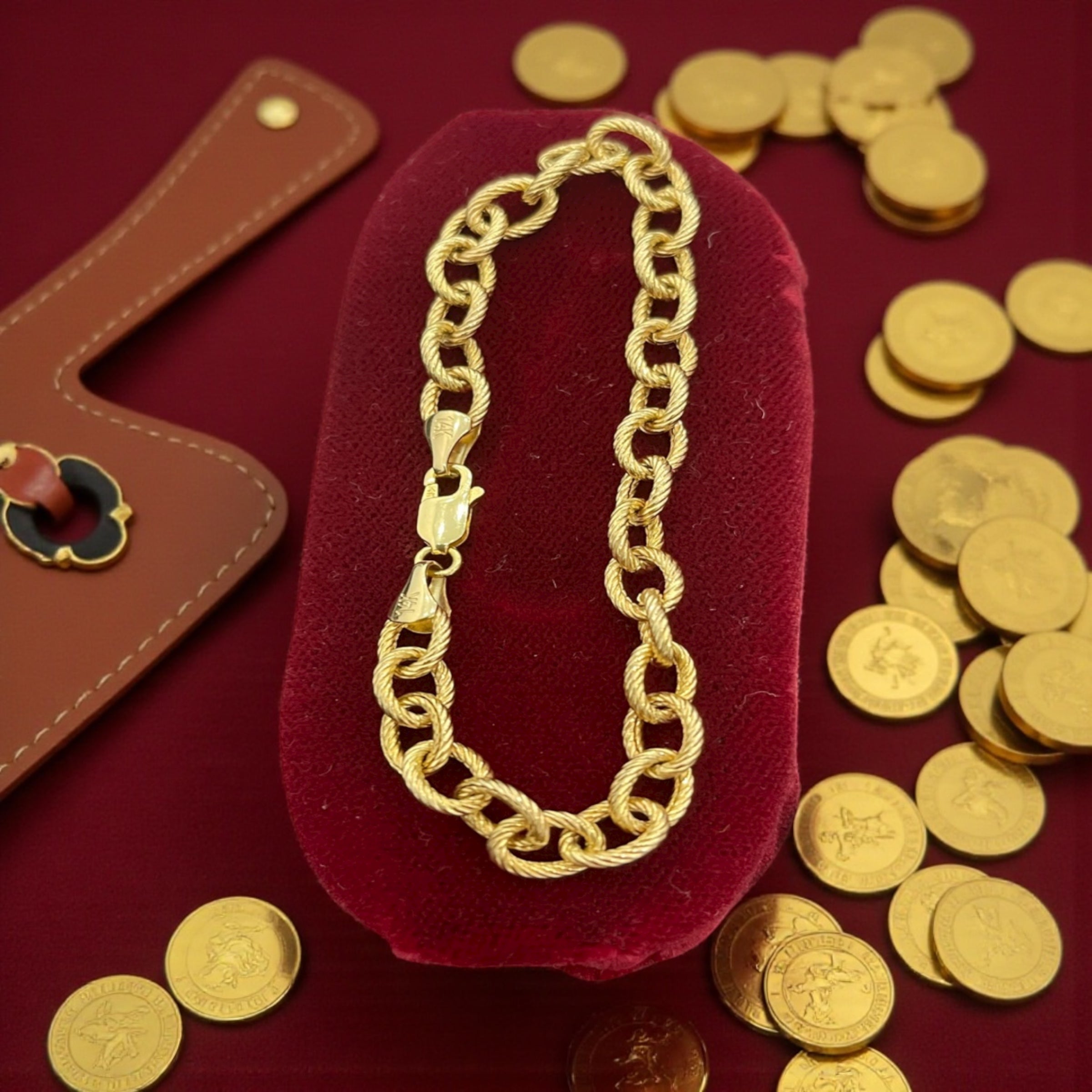 14k solid real solid gold handmade money chain bracelet 5mm