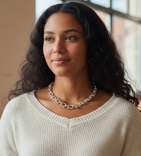 HANDMADE 925 STERLING SILVER SOLID SHACKLE CHOKER CHAIN 11MM