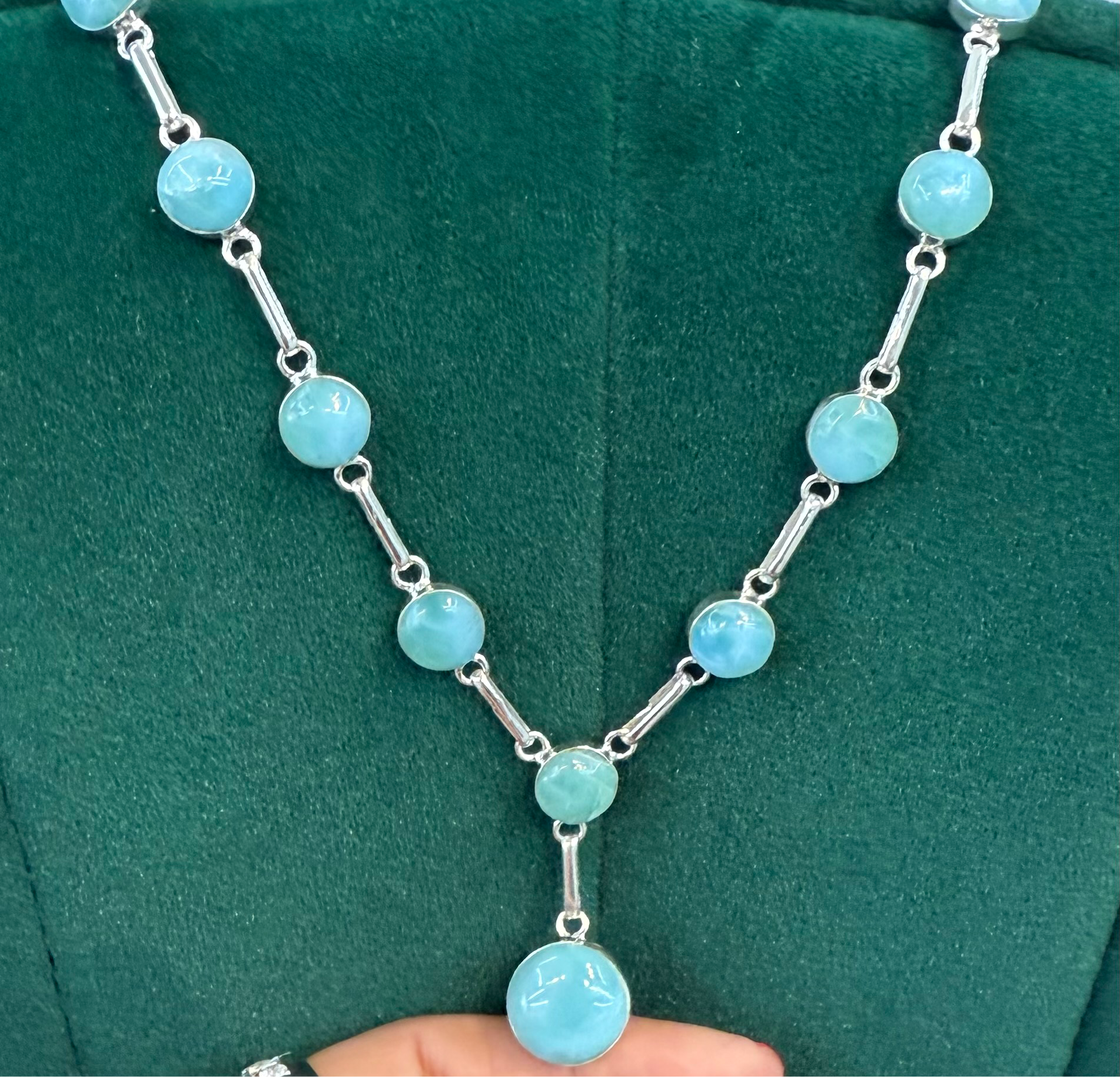 Handmade Blue Round Larimar Necklace