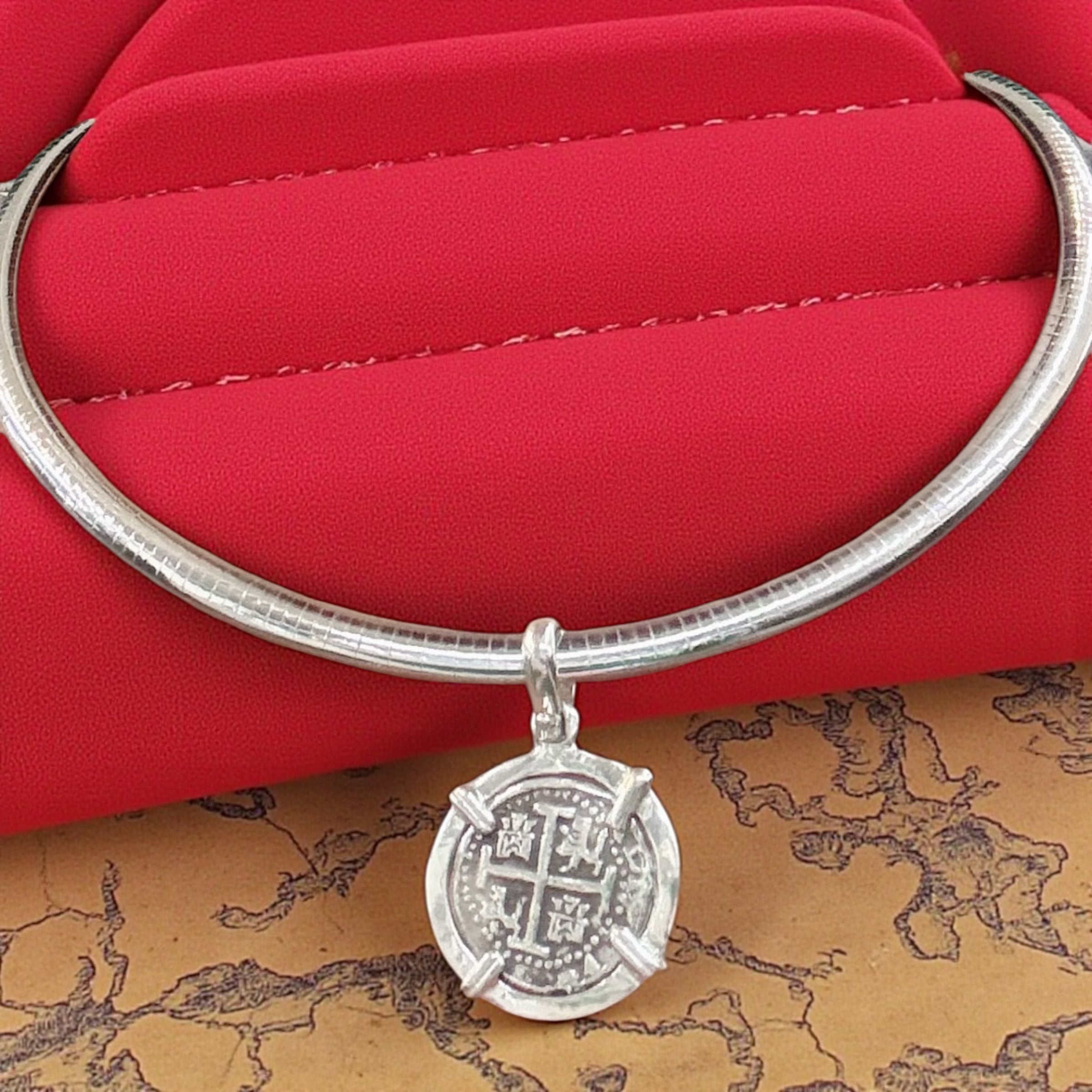 Atocha silver coin pendant on Omega chain 6mm