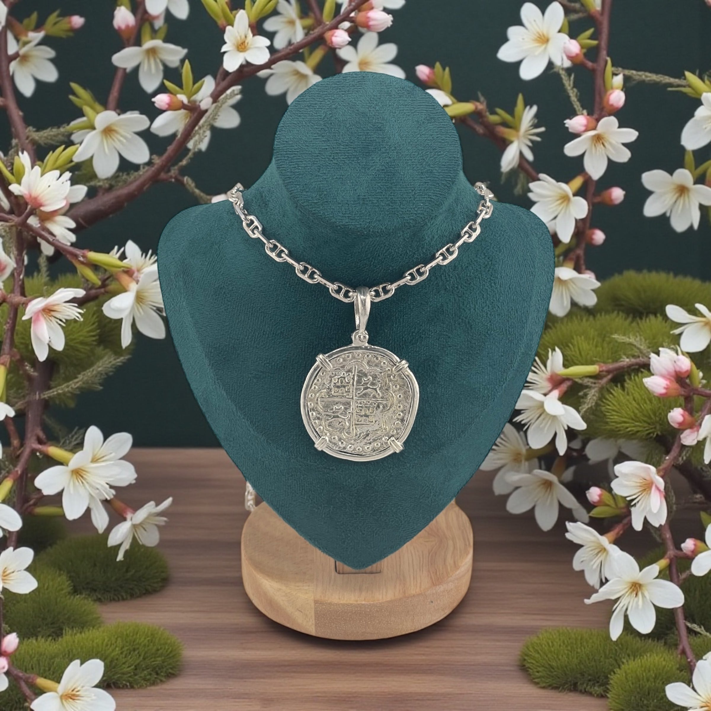 NUESTRA SENORA DE ATOCHA SOLID SILVER BIG 8 REALE SIZE COIN PENDANT