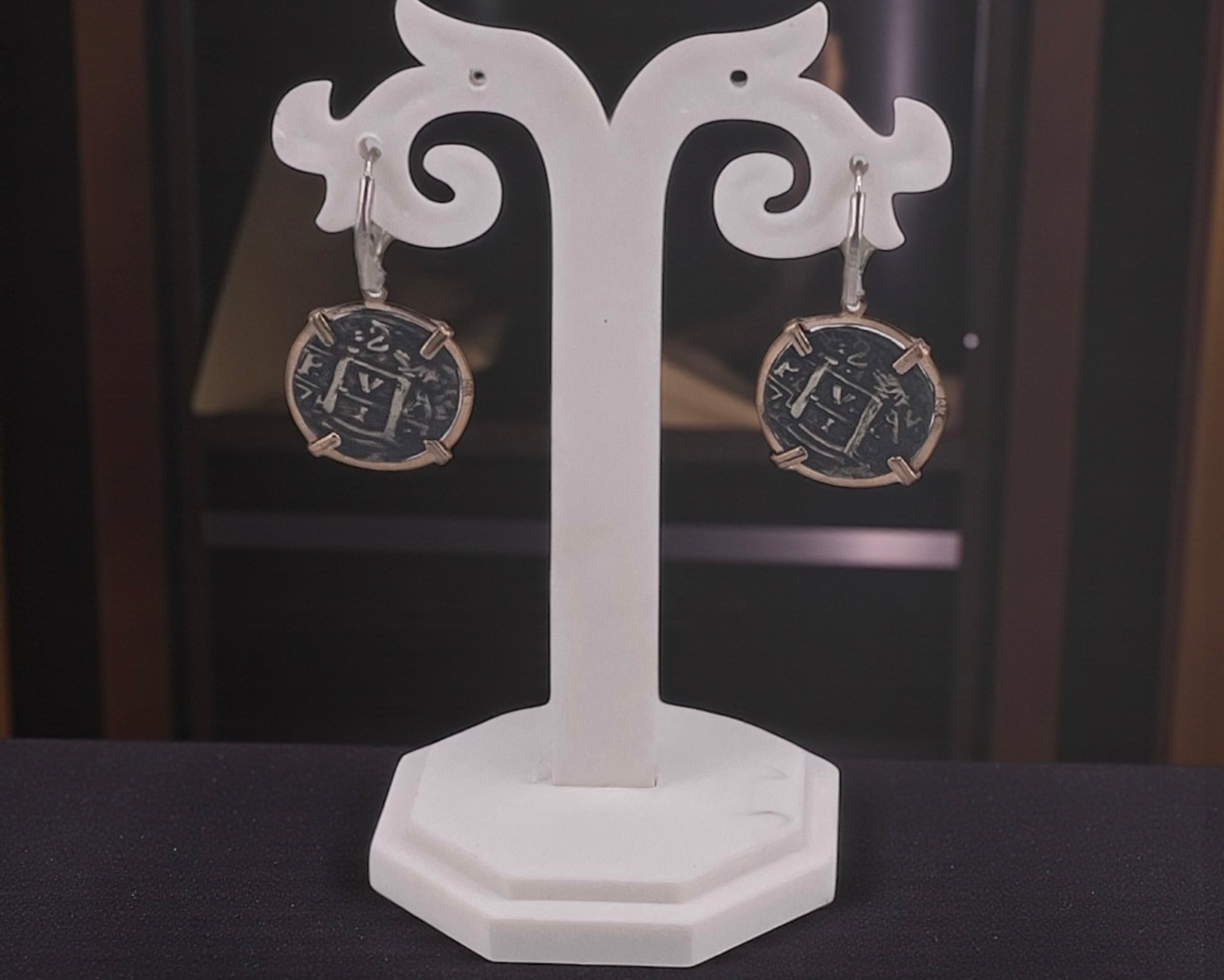 NUESTRA SENORA DE ATOCHA SILVER COIN EARRINGS IN 14k GOLD BEZEL