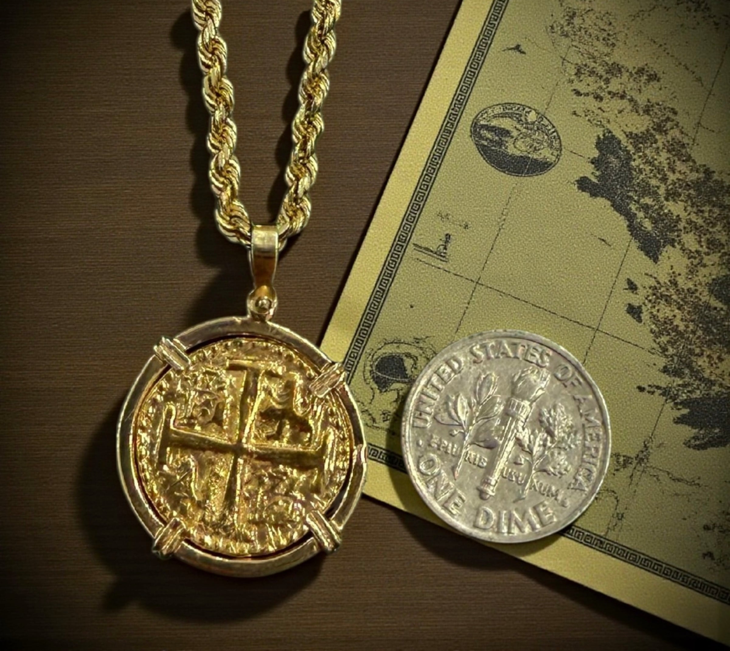 14k solid real gold atocha coin pendant