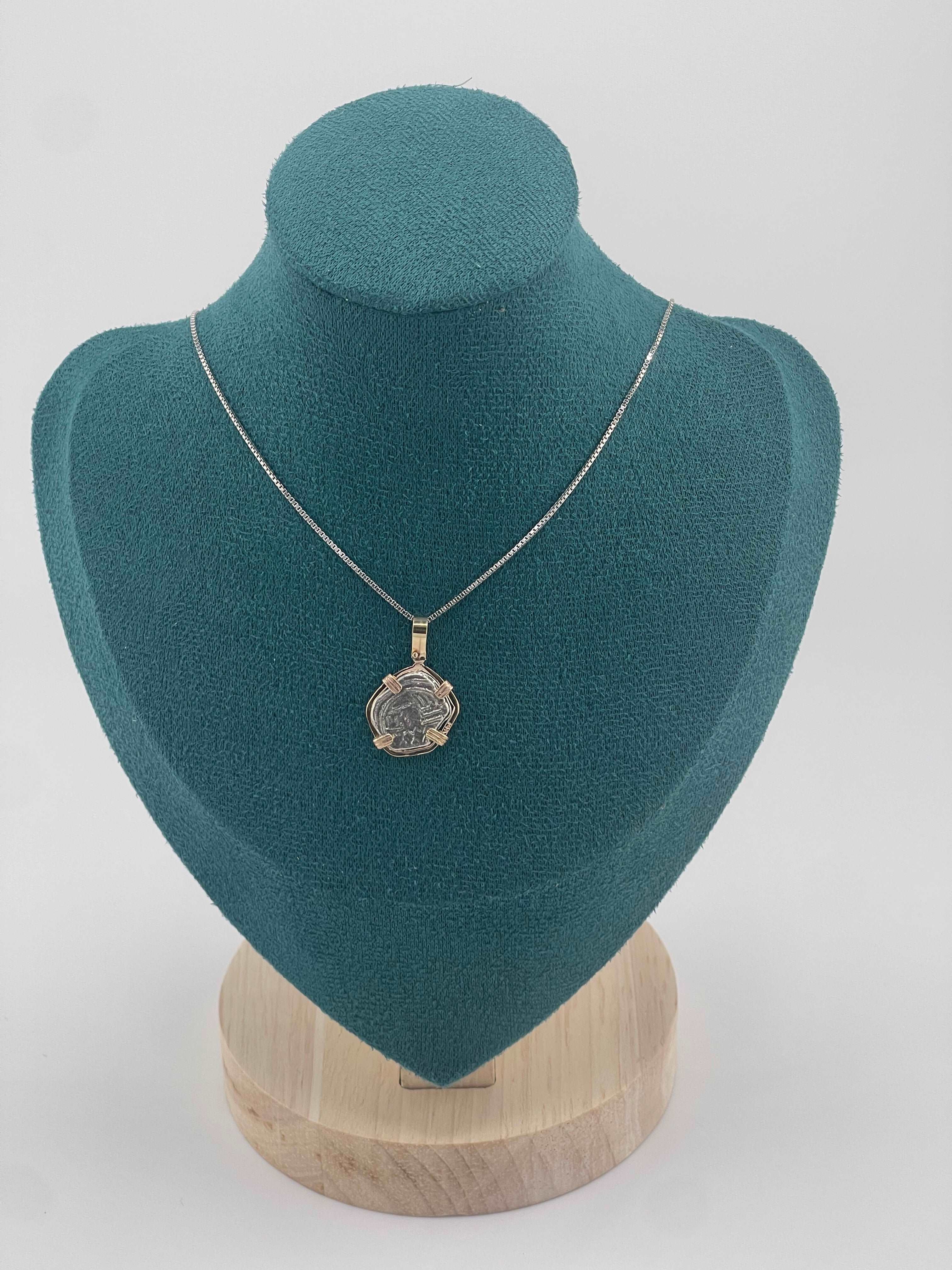 NUESTRA SENORA DE ATOCHA MINI SILVER COIN PENDANT IN 14KT GOLD BEZEL