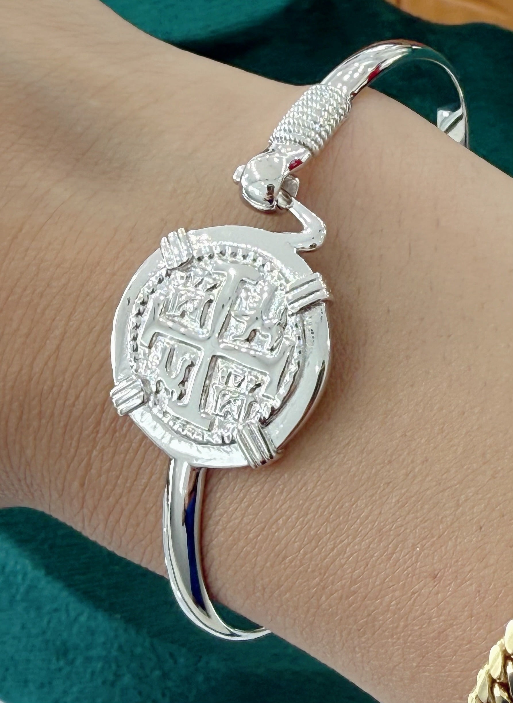 ATOCHA SOLID SILVER COIN BANGLE