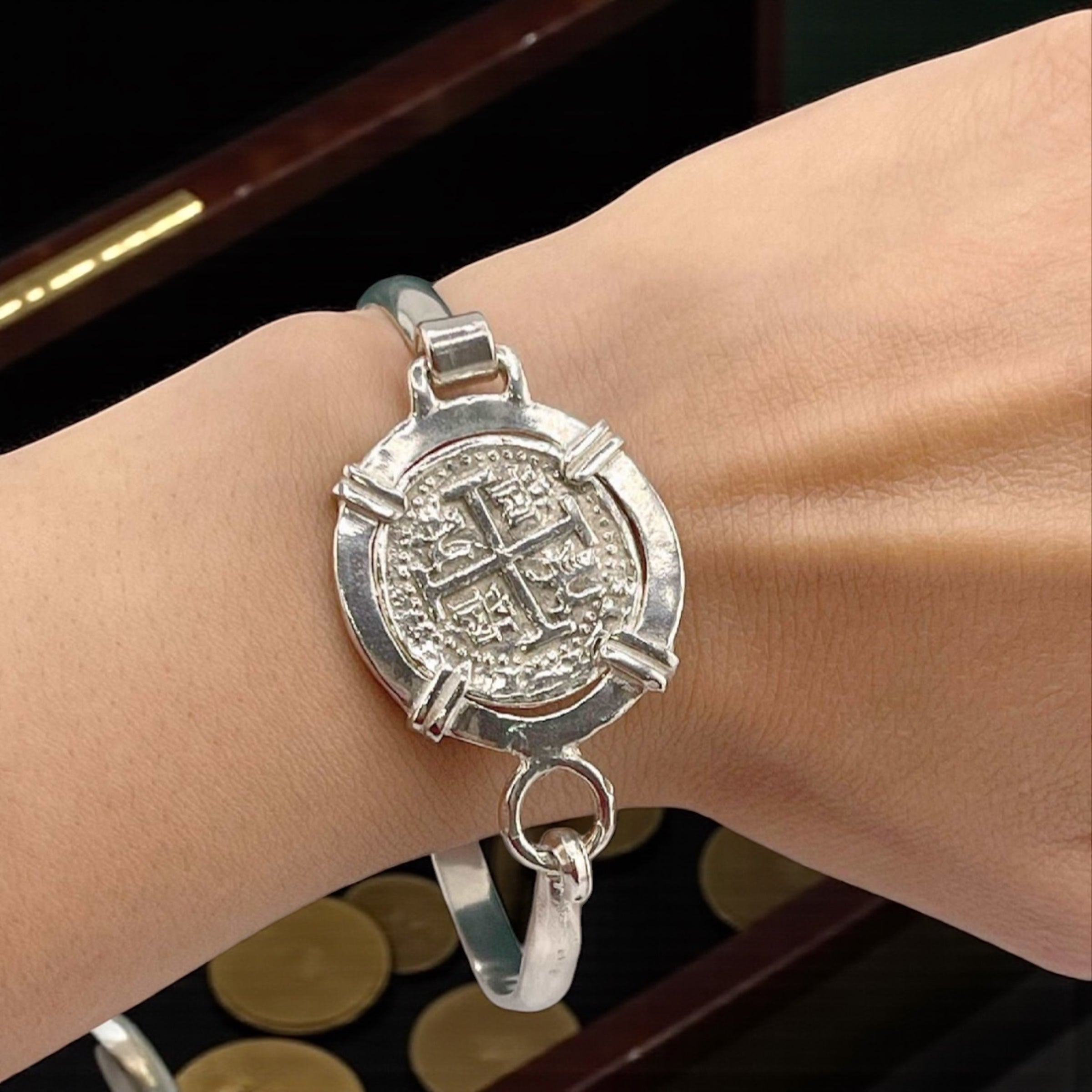 NUESTRA SENORA DE ATOCHA SOLID SILVER COIN BANGLE