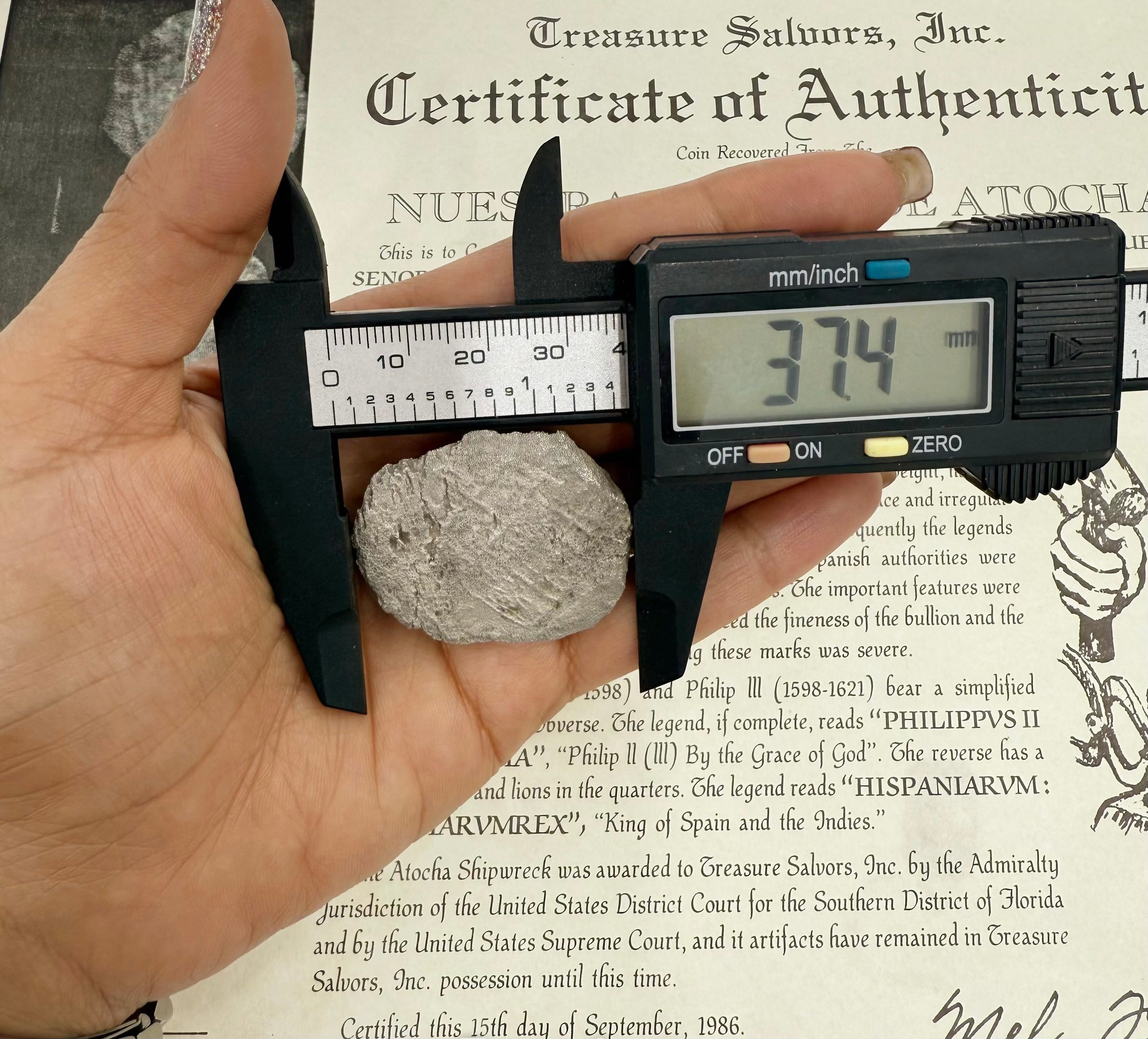 ACTUAL COIN NUESTRA SENORA DE ATOCHA SILVER COIN 8 REALE GRADE 4 SHIPWRECK COIN