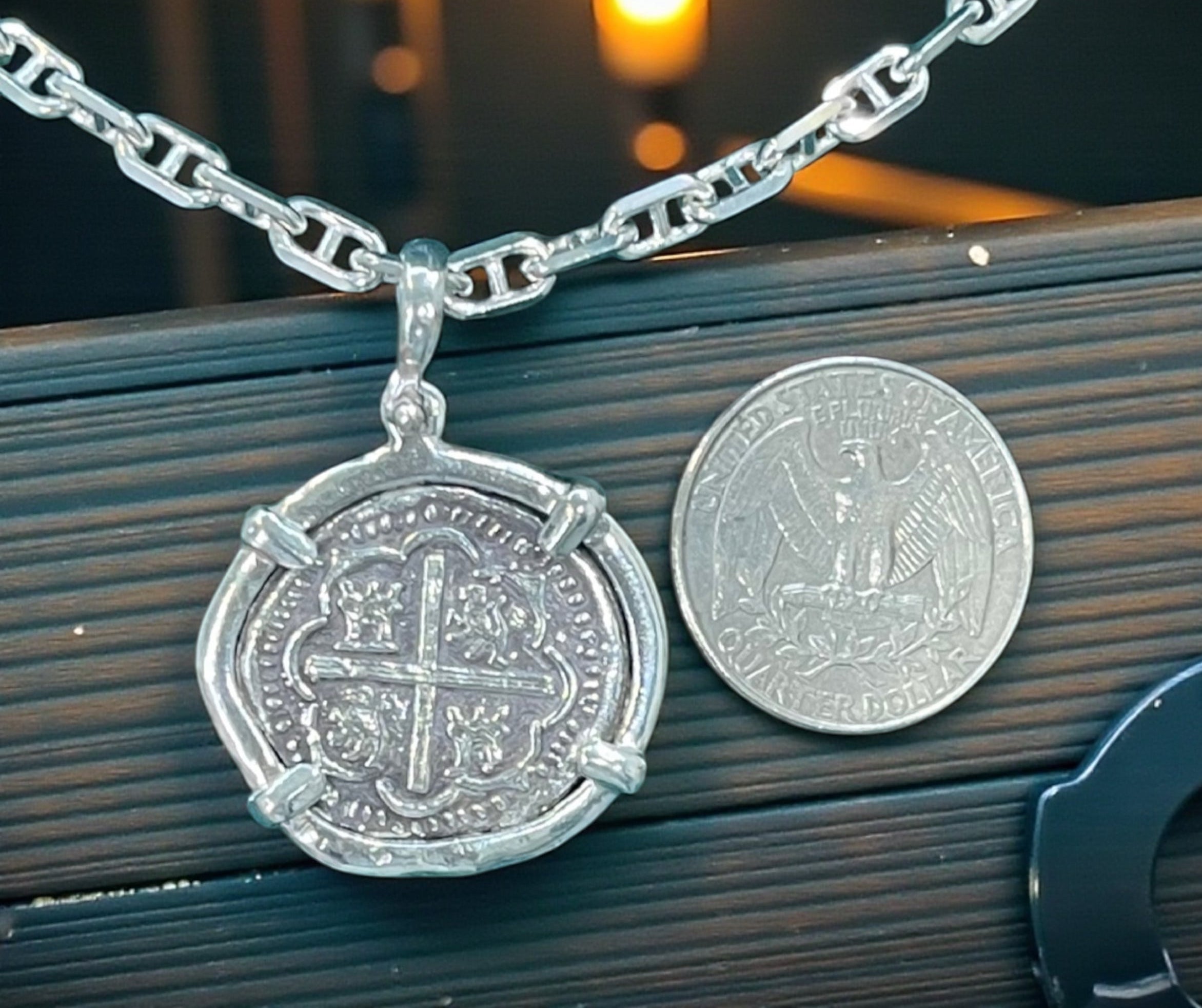NUESTRA SENORA DE ATOCHA SOLID SILVER COIN PENDANT