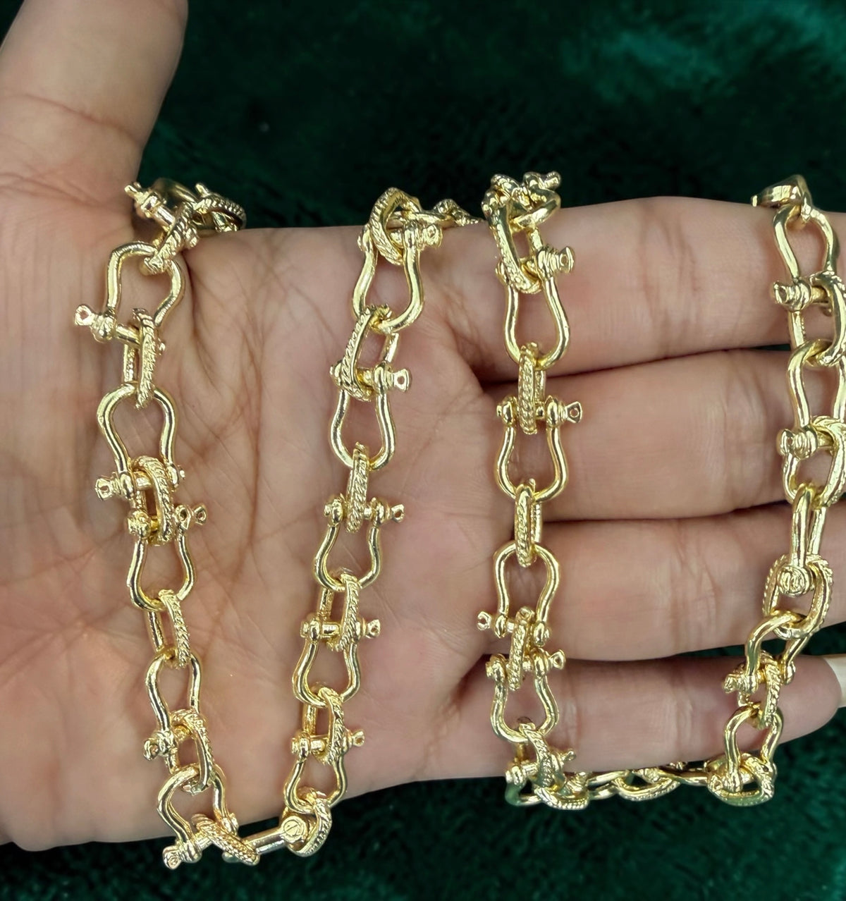 14K SOLID REAL GOLD HANDMADE BEAUTIFUL SHACKLE LINK CHAIN 9MM