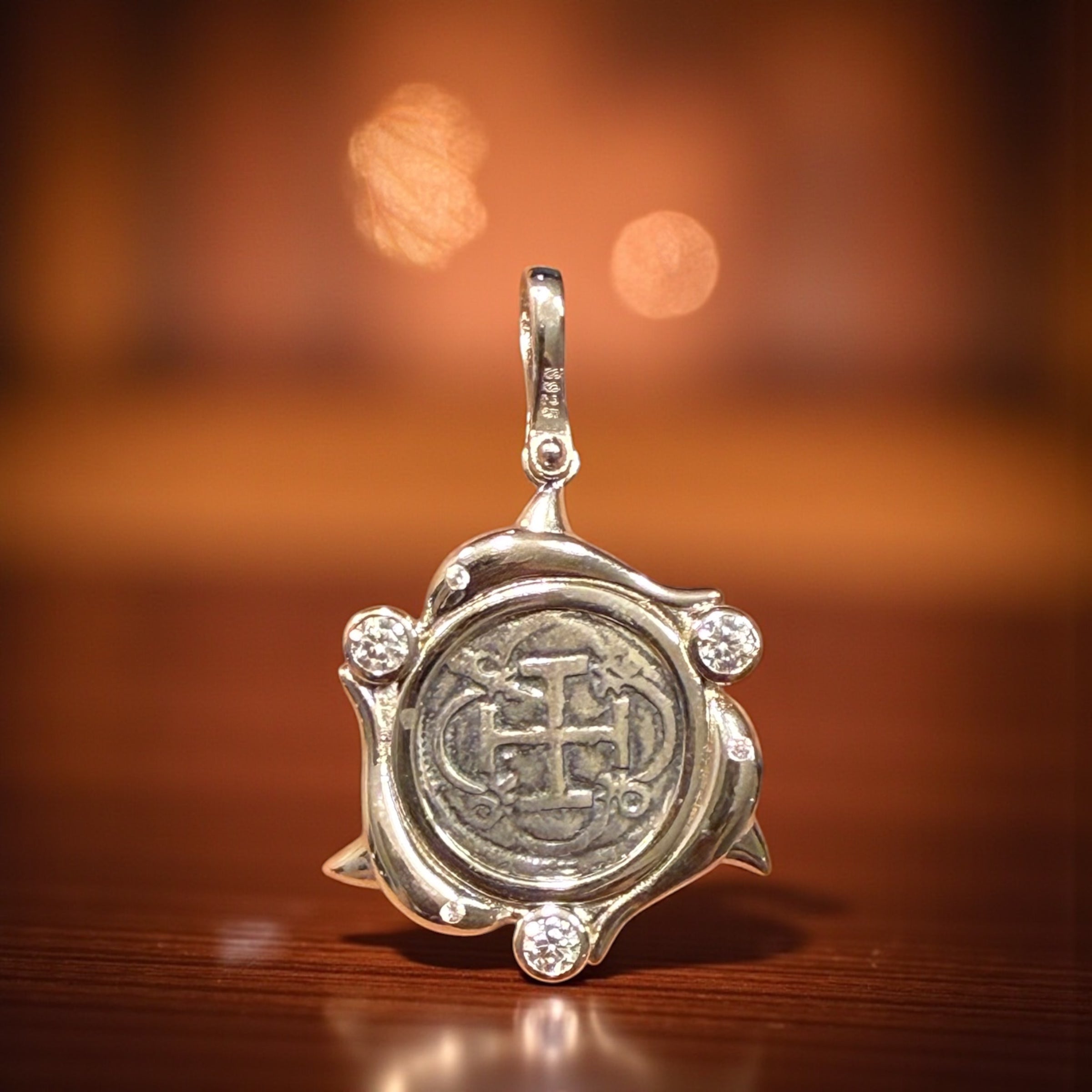Atocha Shipwreck mini coin pendant in beautiful dolphins and crystals 21mm