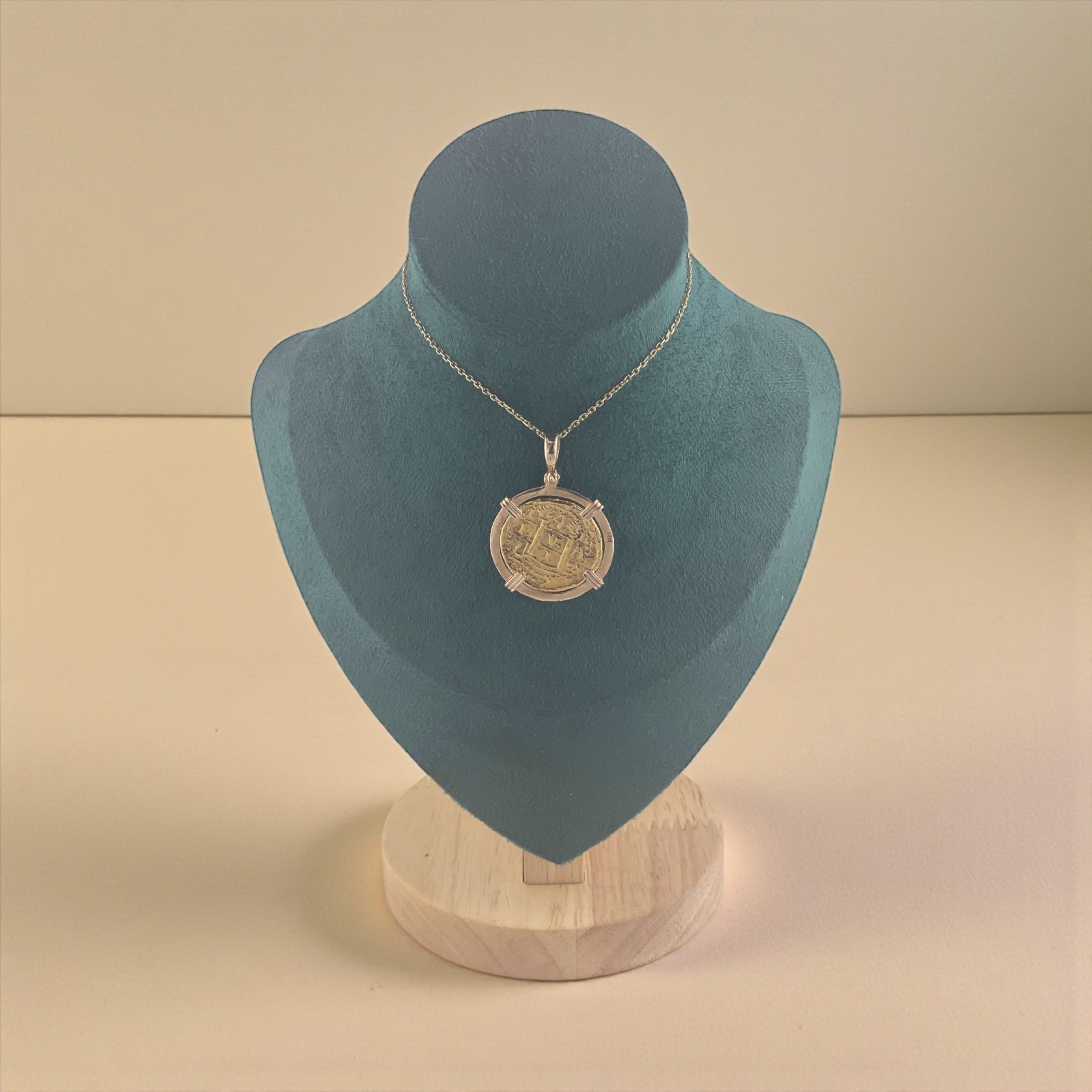 14K SOLID GOLD ATOCHA COIN PENDANT WITH 14K REAL GOLD MINI CHAIN 20”