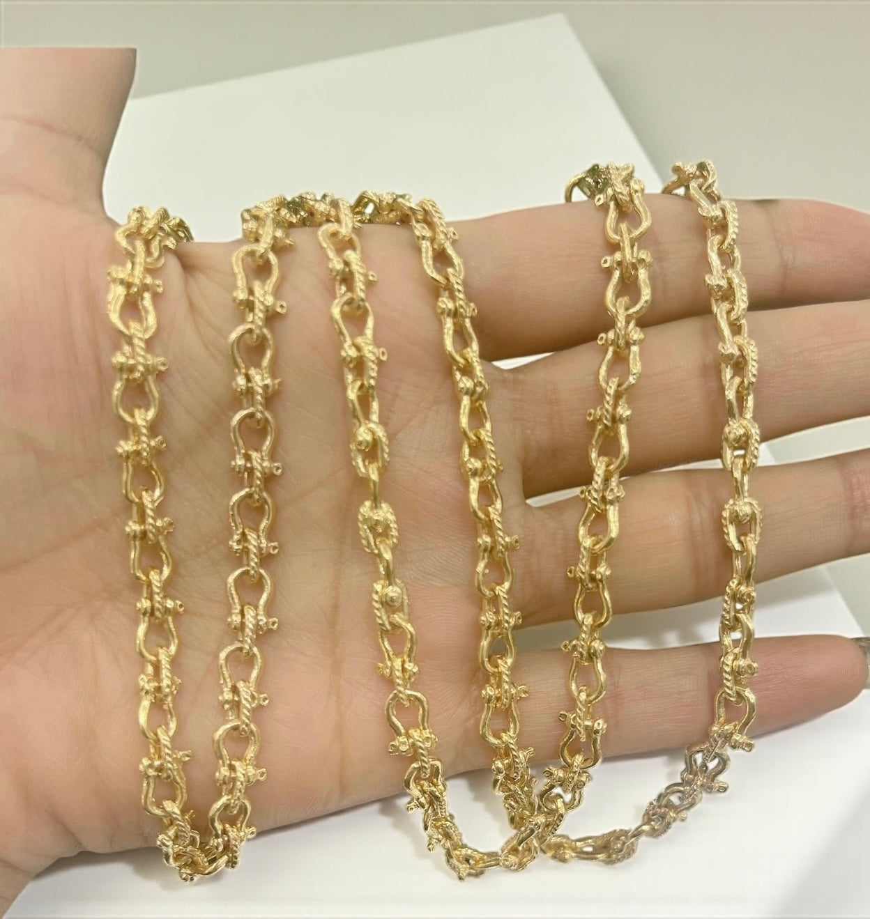 14K SOLID REAL GOLD HANDMADE BEAUTIFUL SHACKLE LINK CHAIN 5.5MM