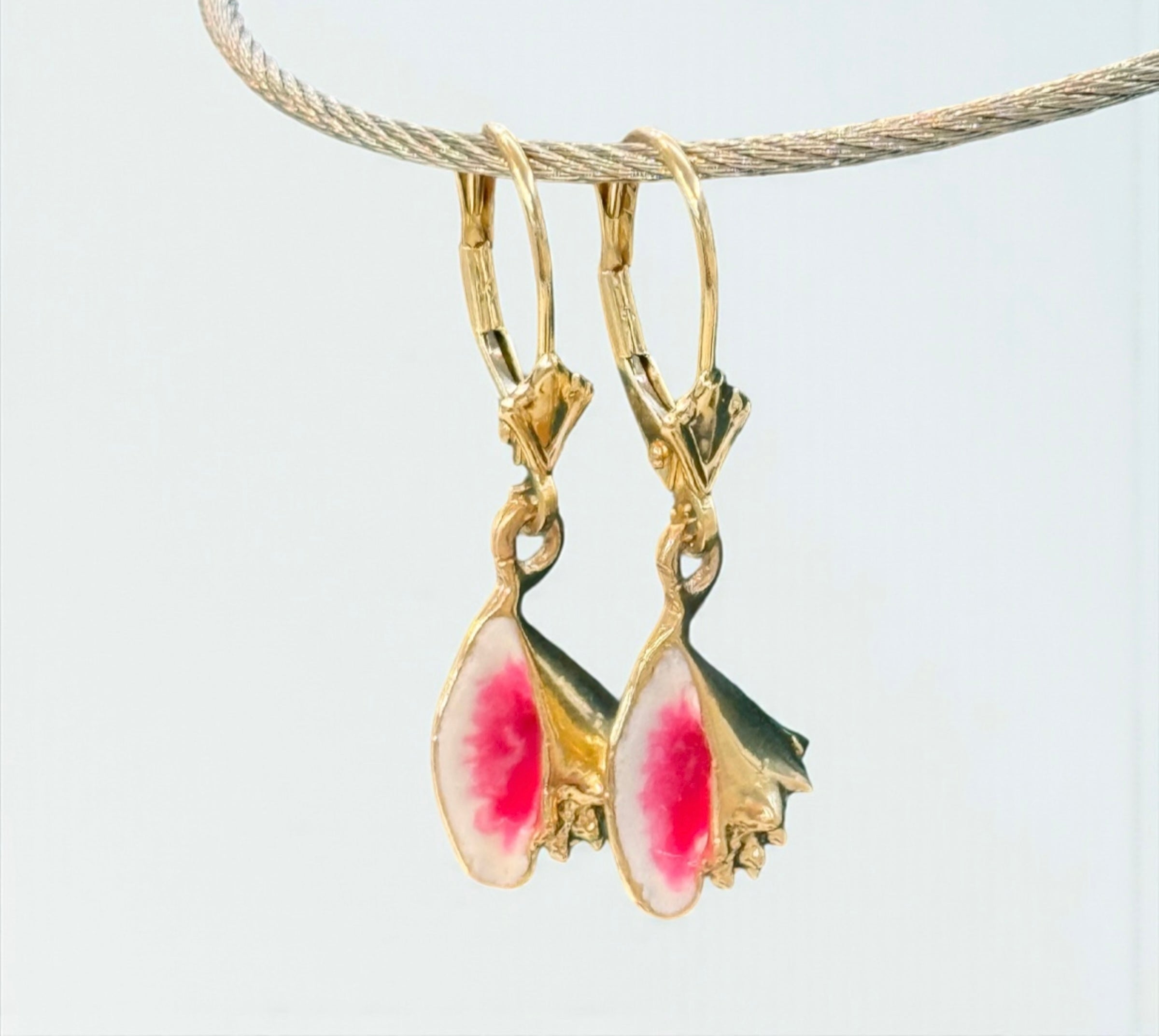 14K REAL SOLID GOLD HANDMADE MINI CONCH SHELL EARRINGS