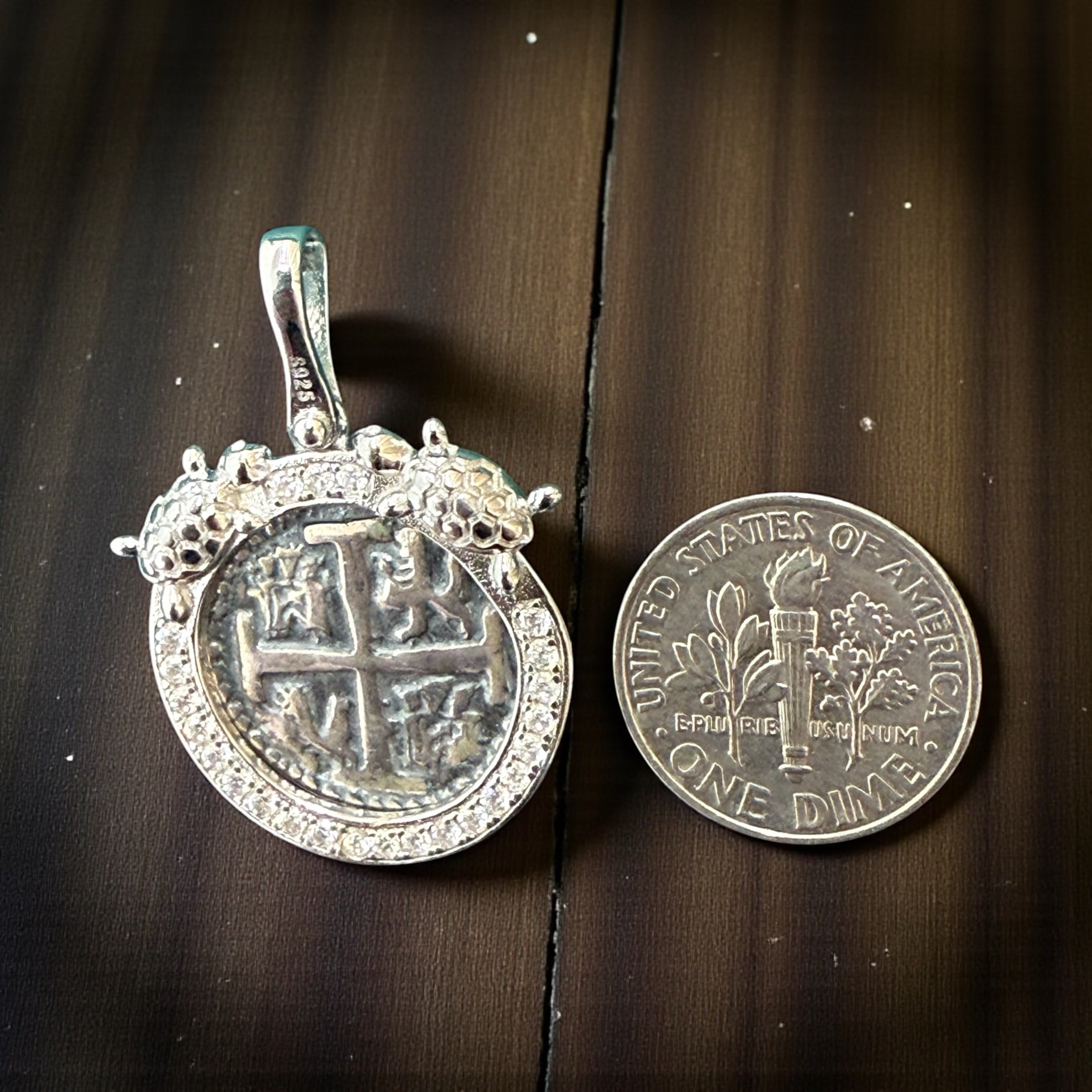 Gorgeous Atocha Shipwreck coin pendant in sparkling crystals and twin turtles