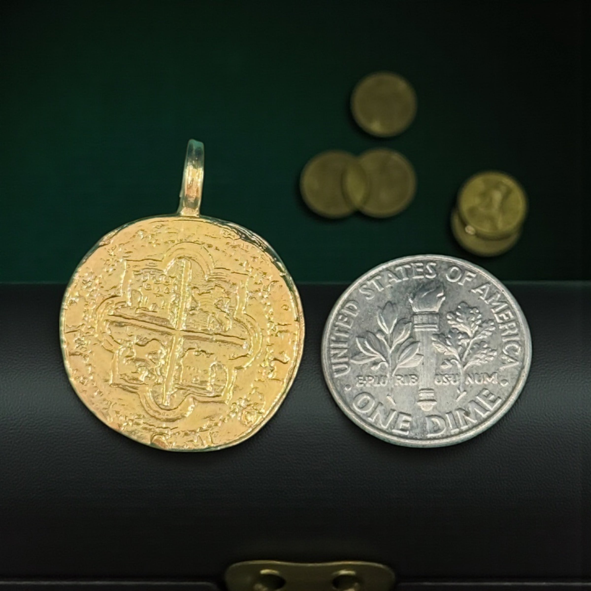 MUSEUM QUALITY RECREATION OF ATOCHA SHIPWRECK GOLD COIN PENDANT HANDMADE WITH 14K REAL GOLD