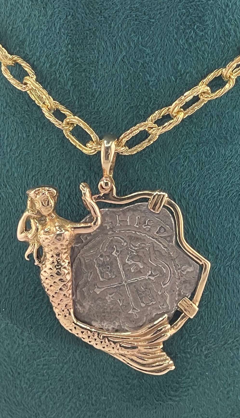 ATOCHA SHIPWRECK SILVER COIN PENDANT IN 14KT SOLID MERMAID GOLD BEZEL