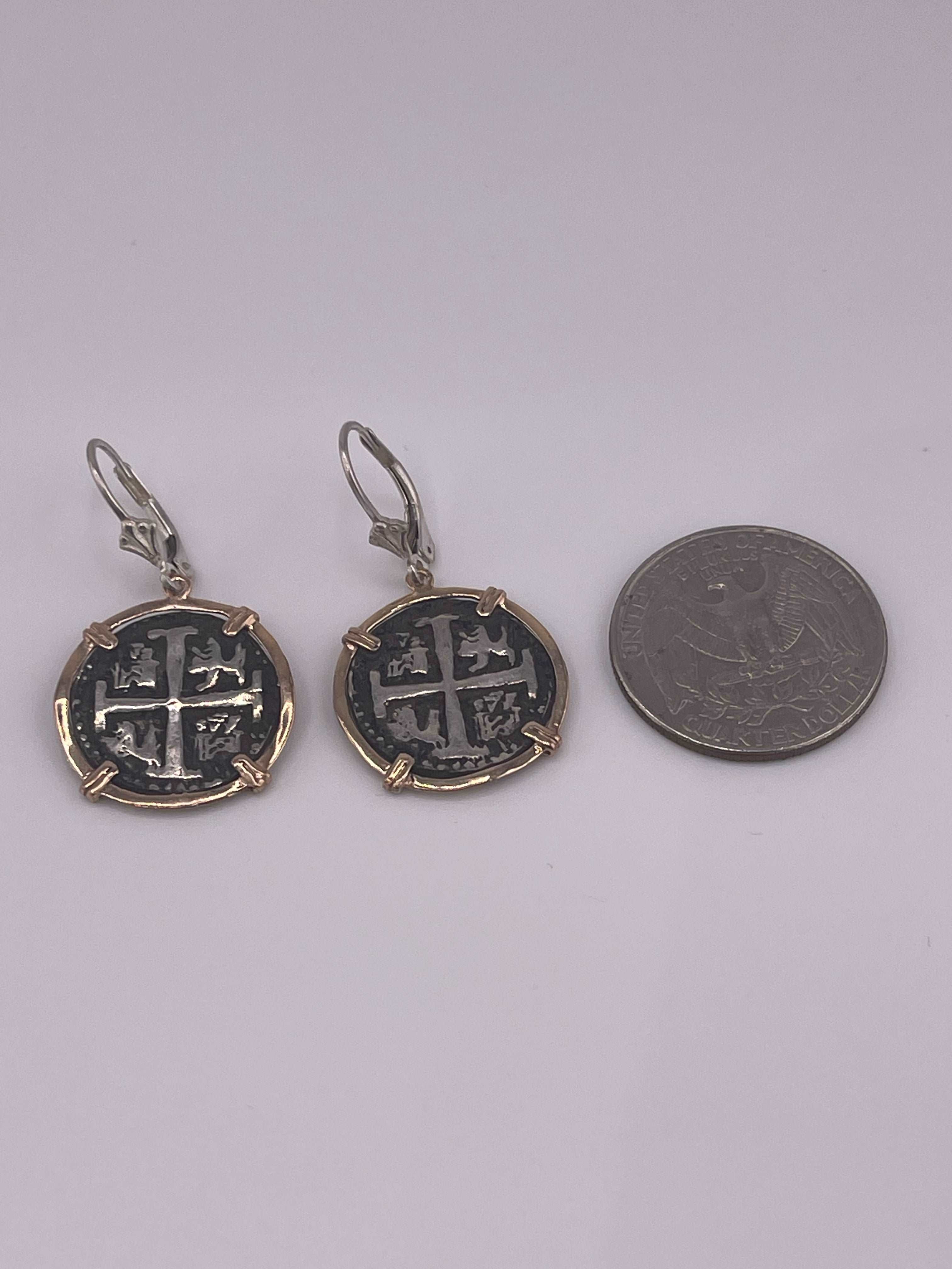 NUESTRA SENORA DE ATOCHA SILVER COIN EARRINGS IN 14k GOLD BEZEL