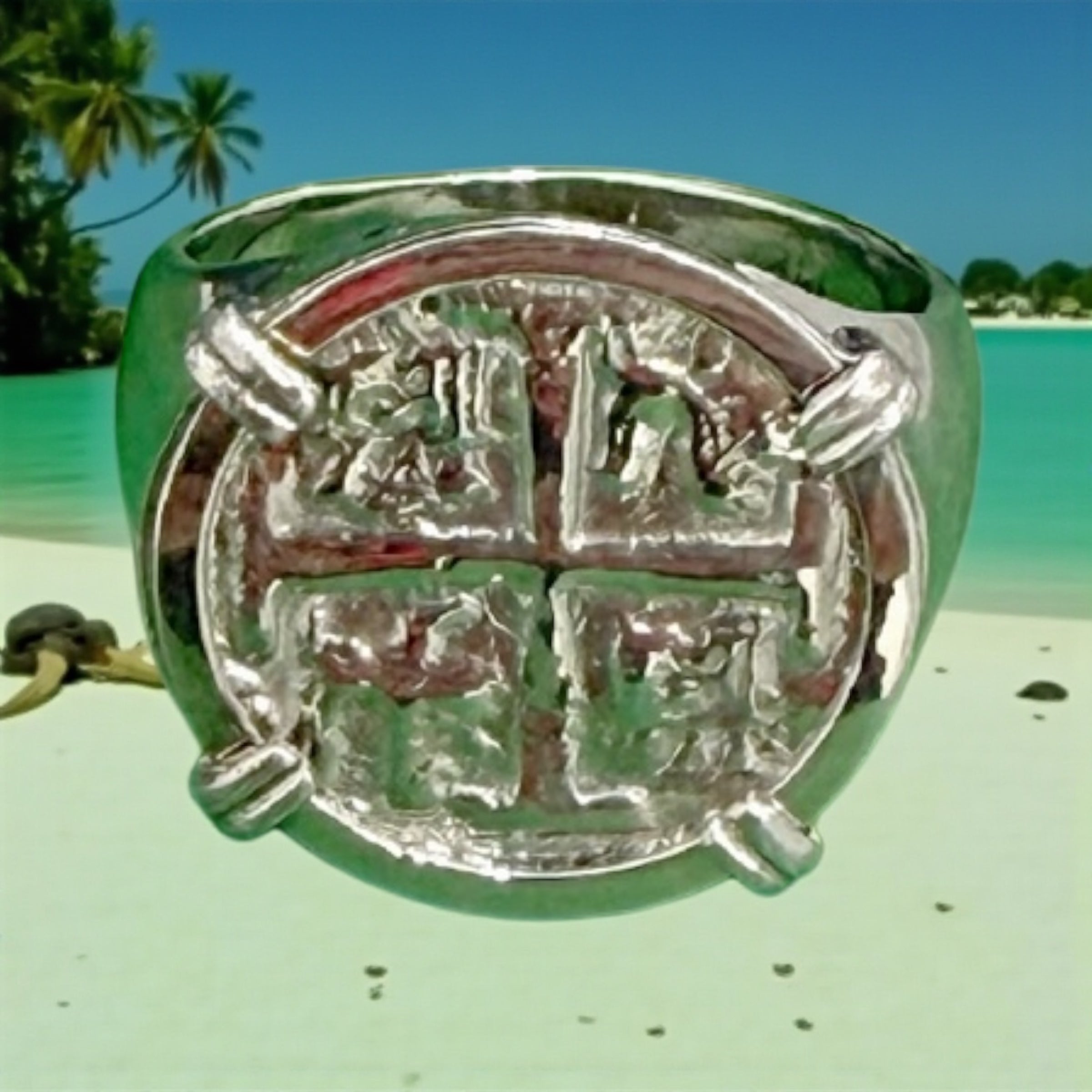 14k solid white gold Atocha coin ring