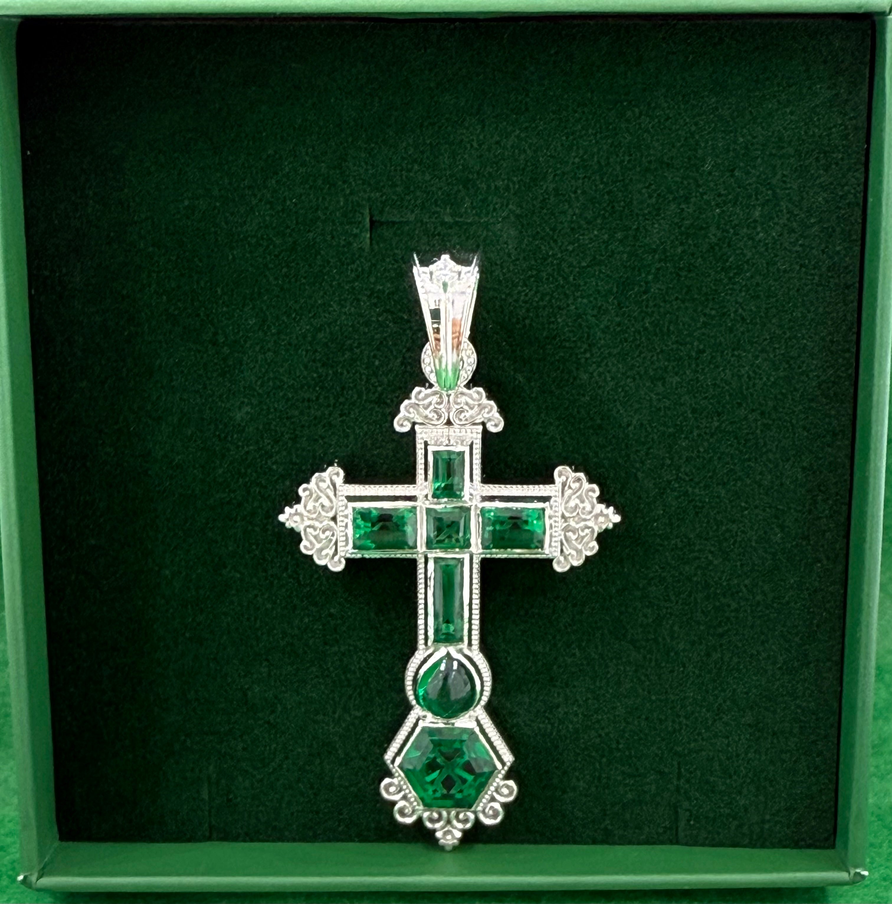 925 Sterling Silver Atocha cross emerald pendant