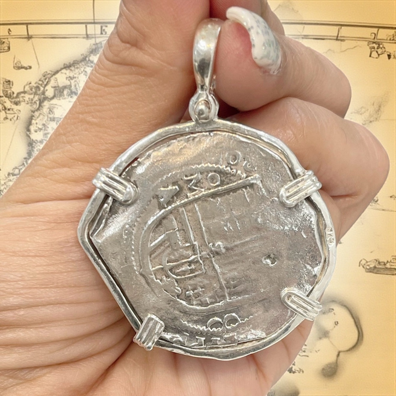 ATOCHA SOLID SILVER HEAVY COIN PENDANT