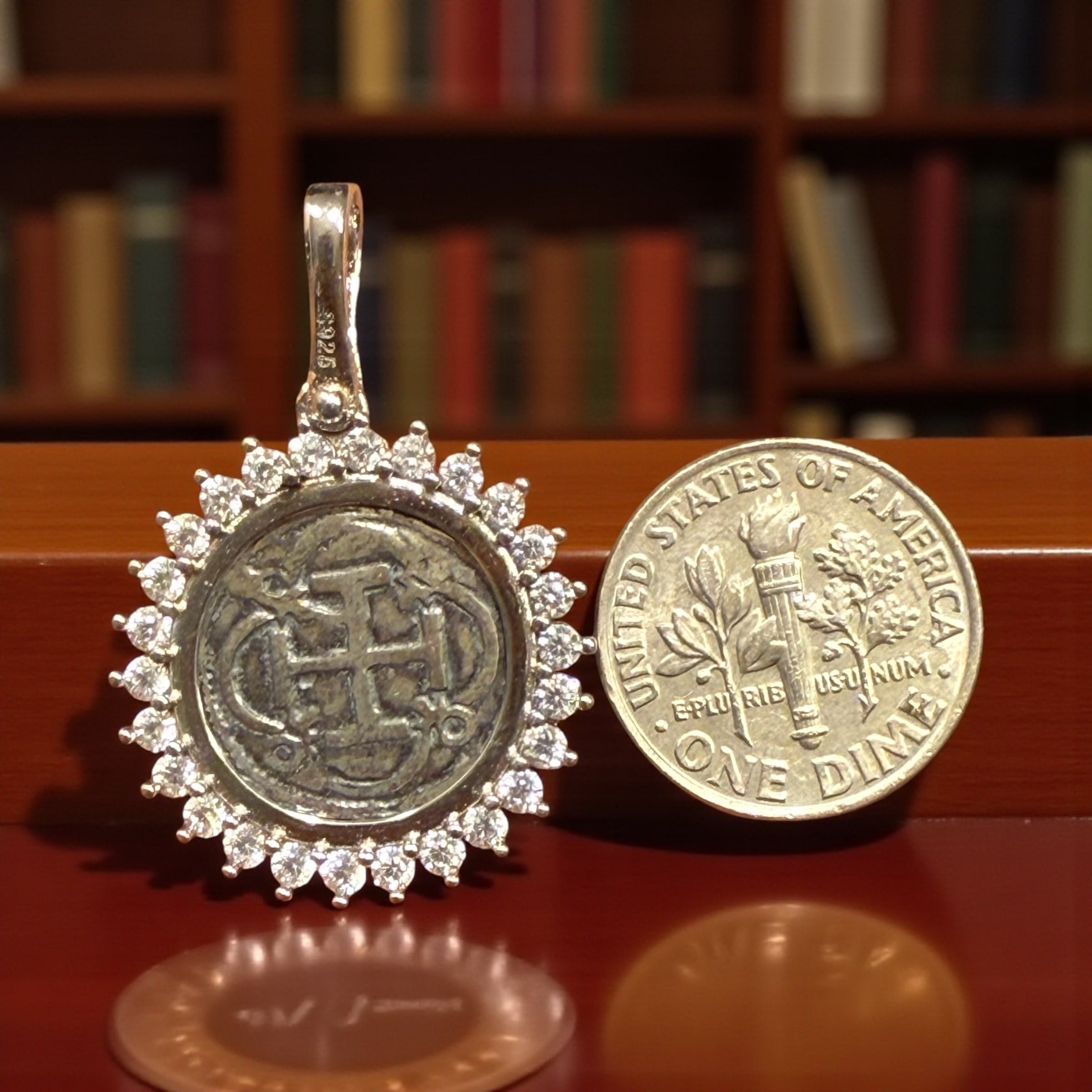 Gorgeous Atocha Shipwreck coin pendant in sparkling crystals 22mm