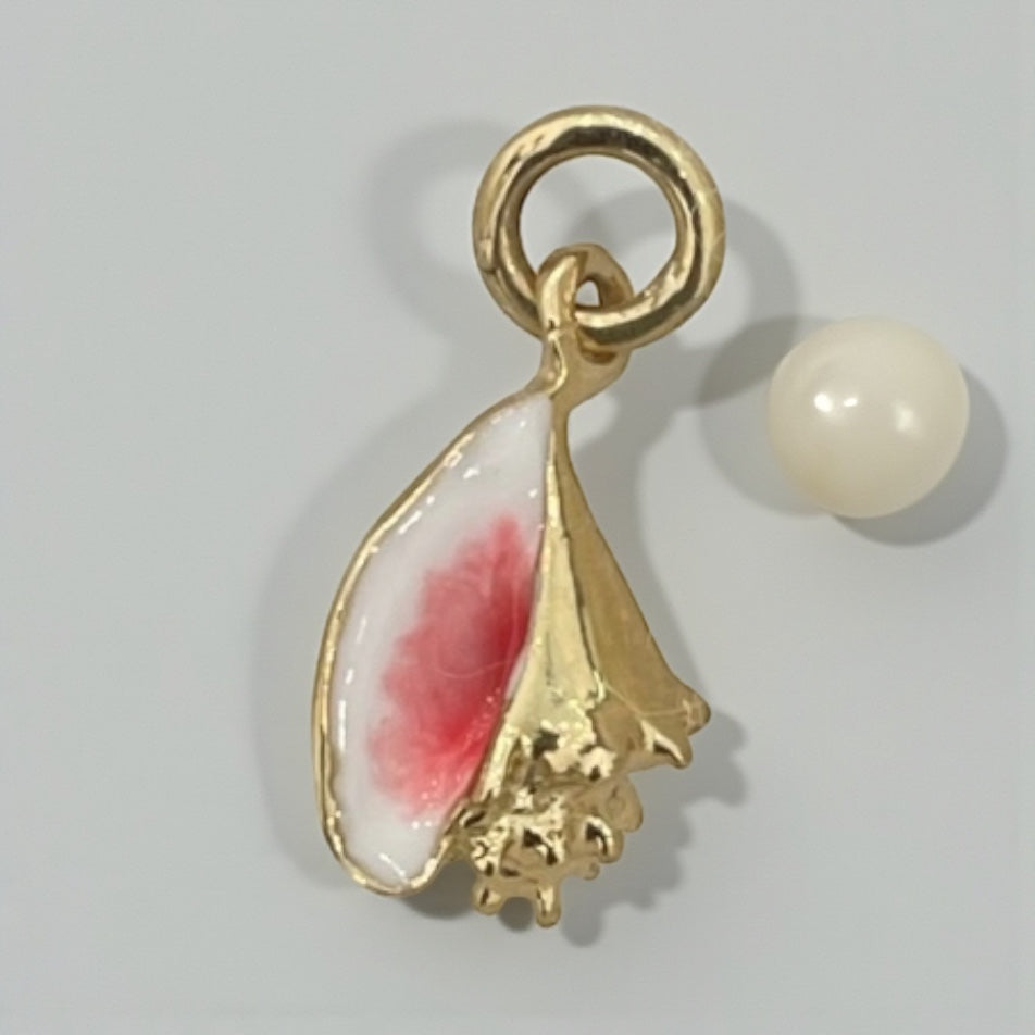 14K REAL SOLID GOLD HANDMADE MINI CONCH SHELL PENDANT
