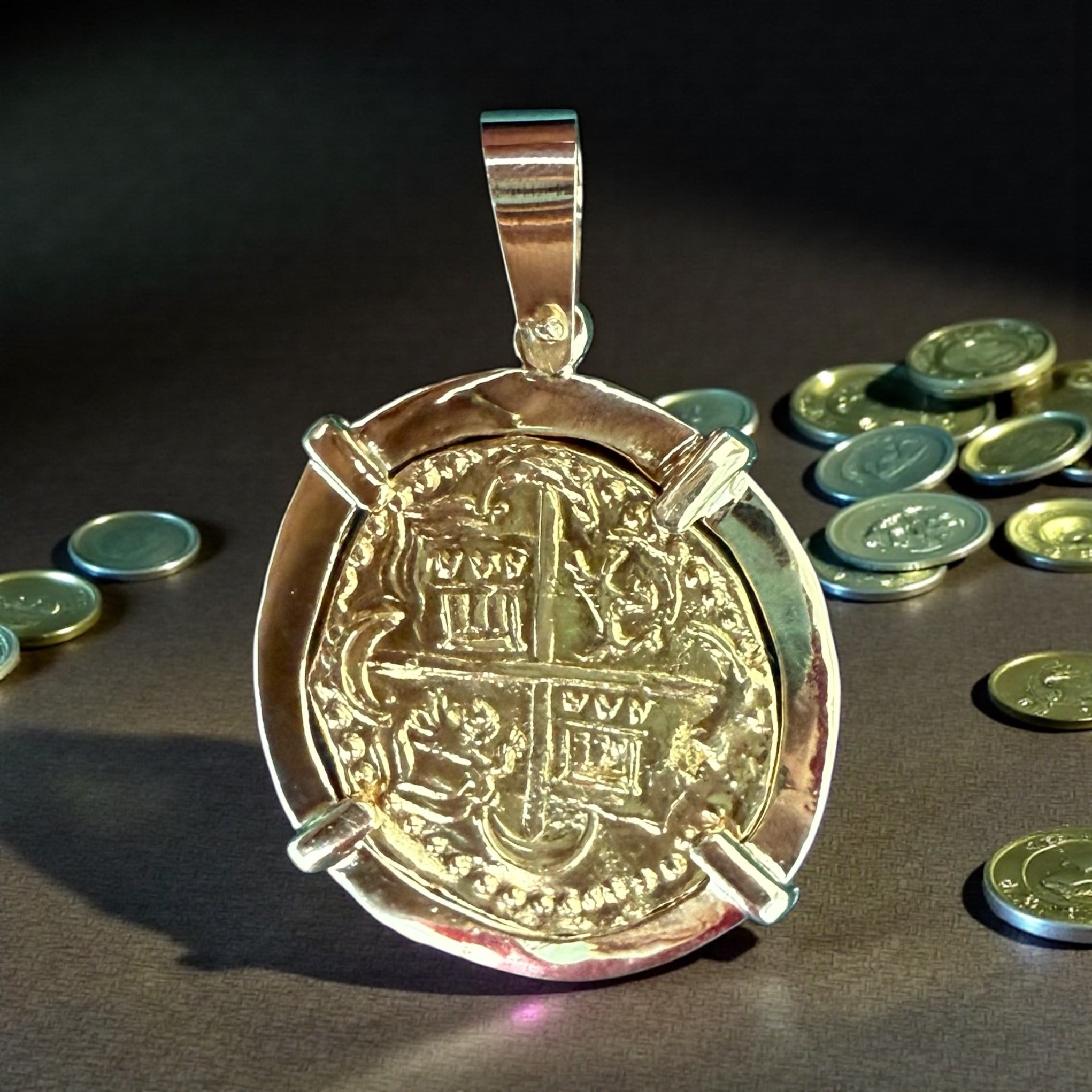 MUSEUM QUALITY ATOCHA SHIPWRECK GOLD COIN PENDANT HANDMADE WITH 14k SOLID REAL GOLD 14K STAMPED