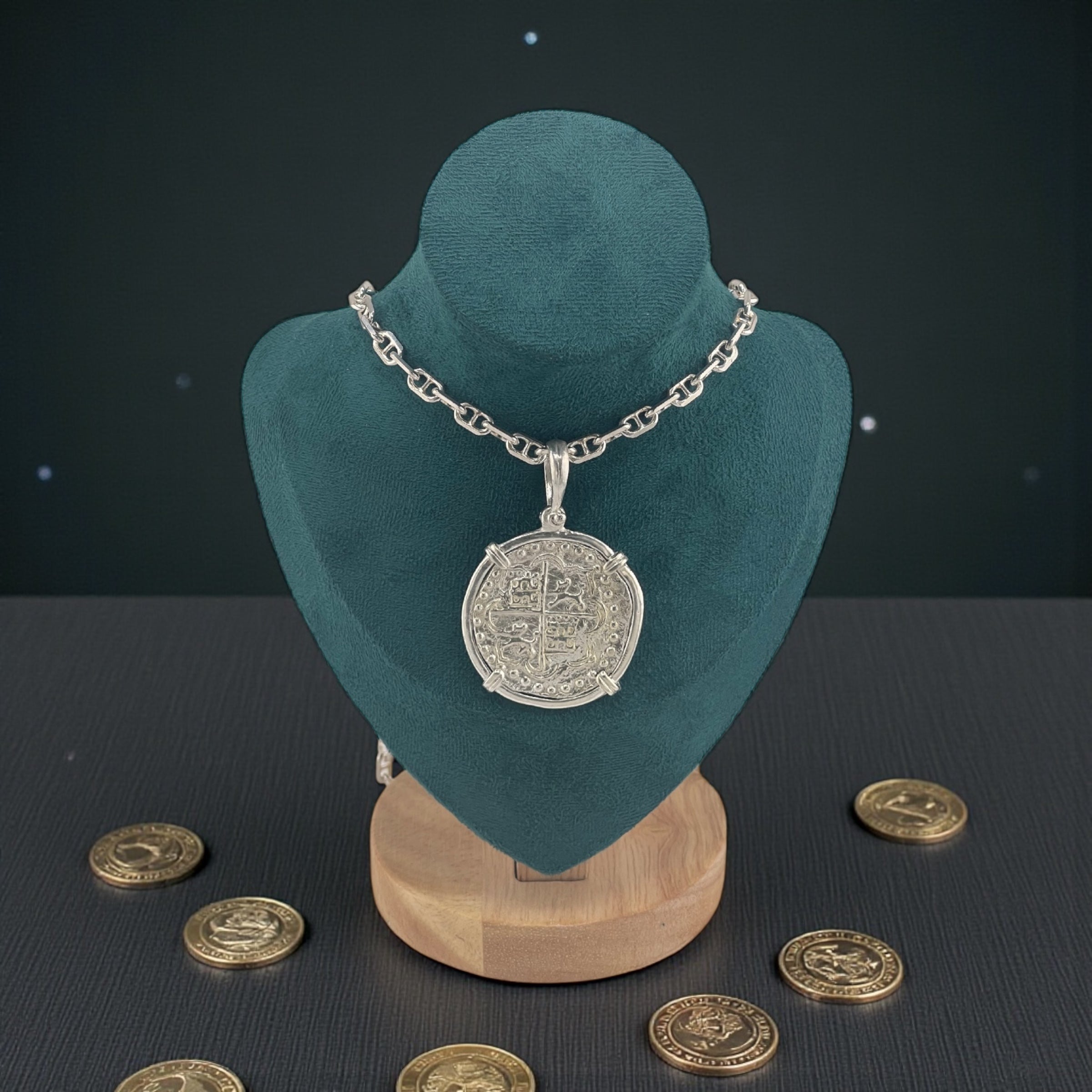 NUESTRA SENORA DE ATOCHA SOLID SILVER BIG 8 REALE SIZE COIN PENDANT