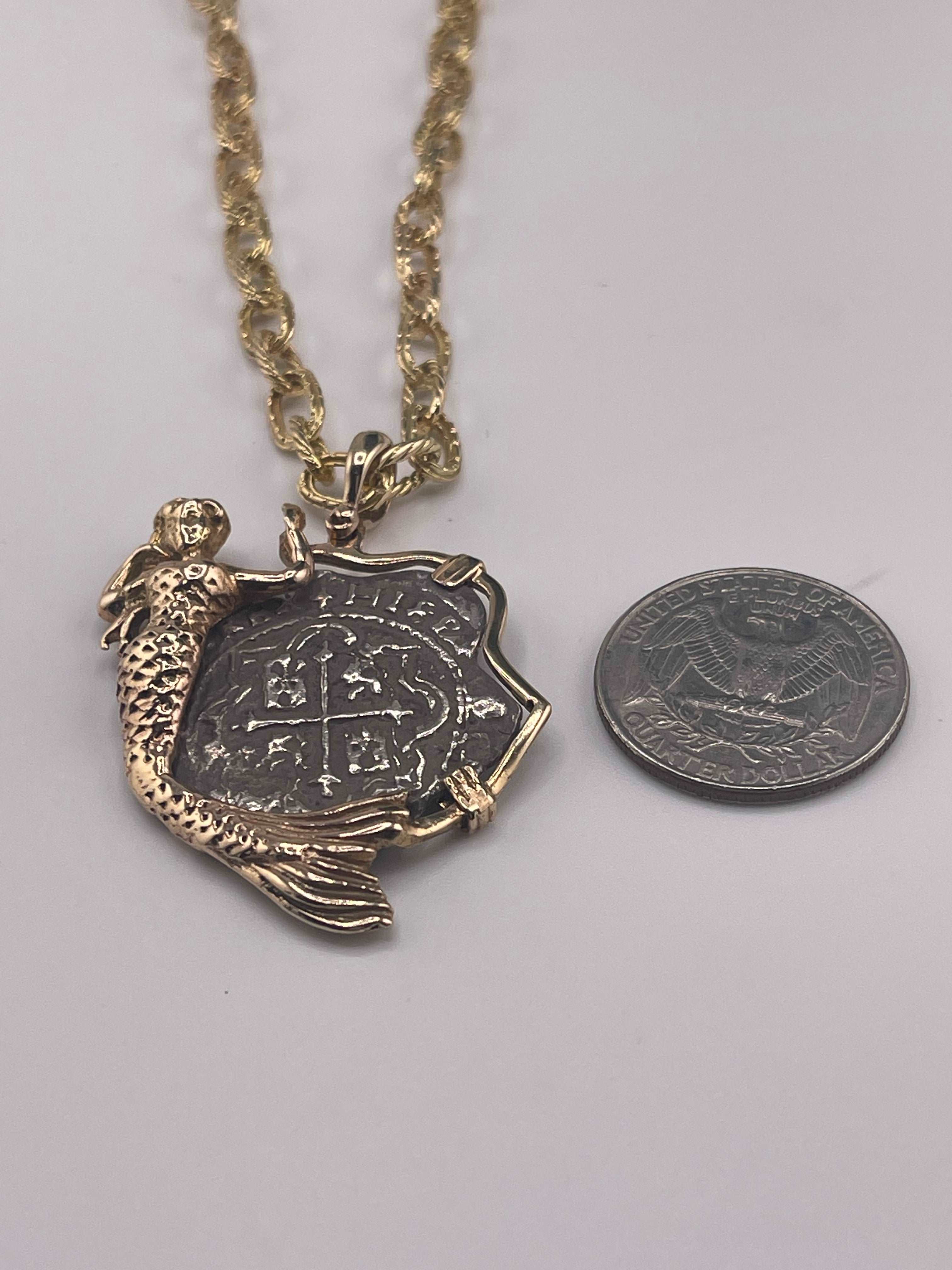 ATOCHA SHIPWRECK SILVER COIN PENDANT IN 14KT SOLID MERMAID GOLD BEZEL