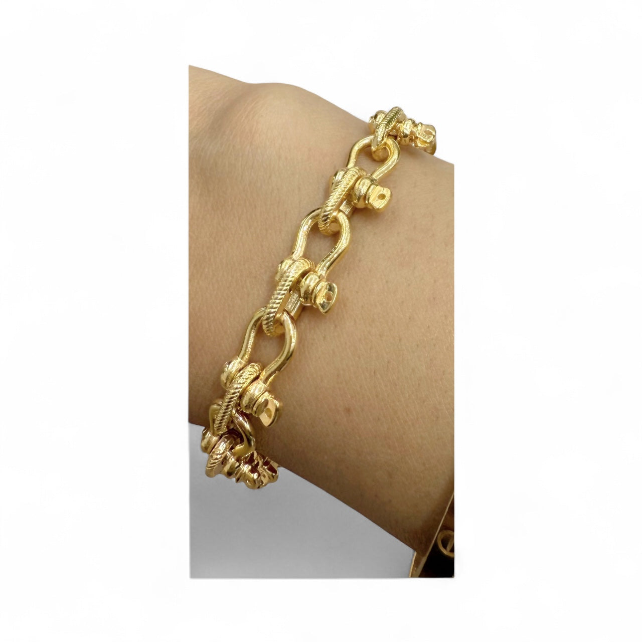 14k solid real gold heavy handmade shackle link bracelet 9.5mm