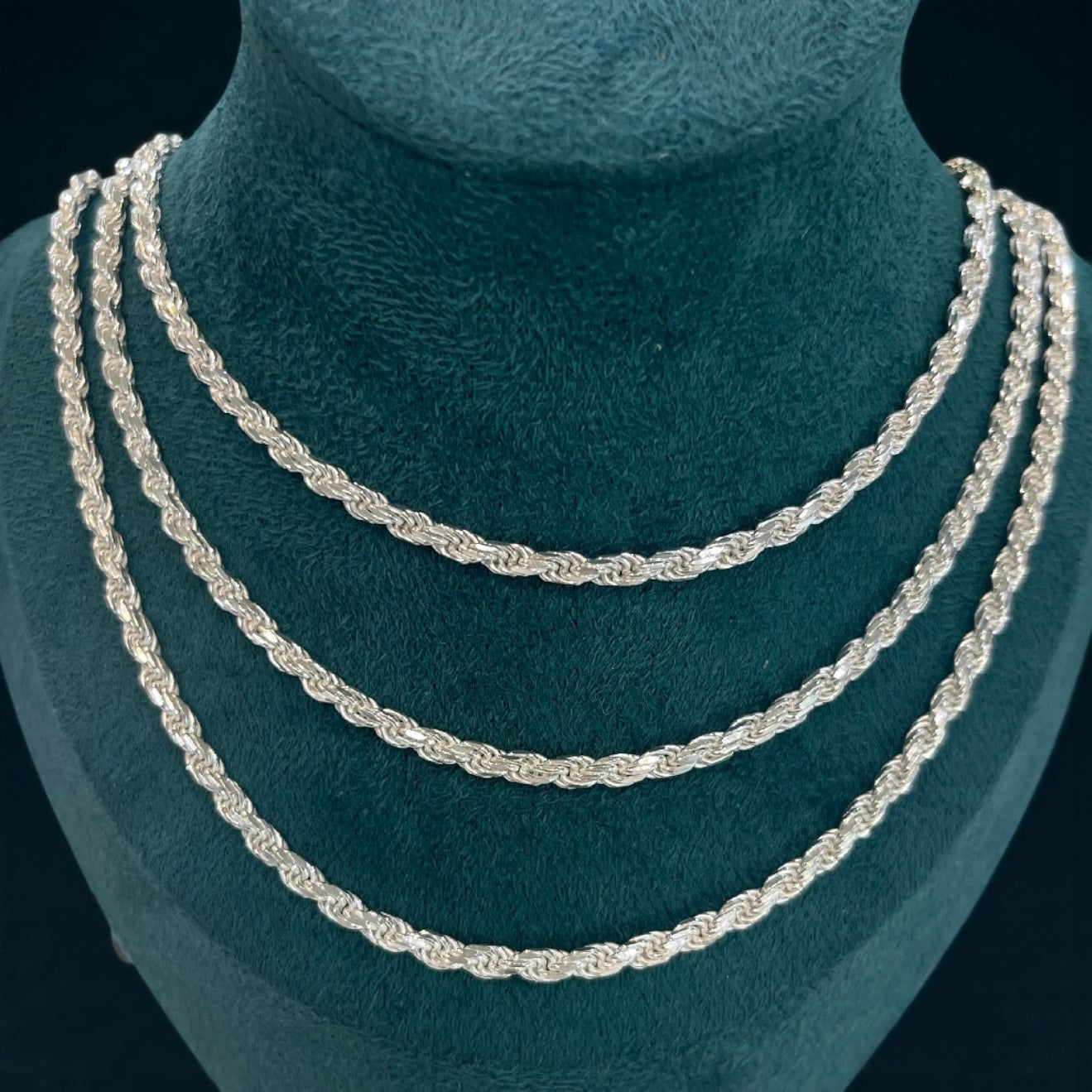 925 ITALIAN SOLID STERLING SILVER ROPE CHAIN 3MM